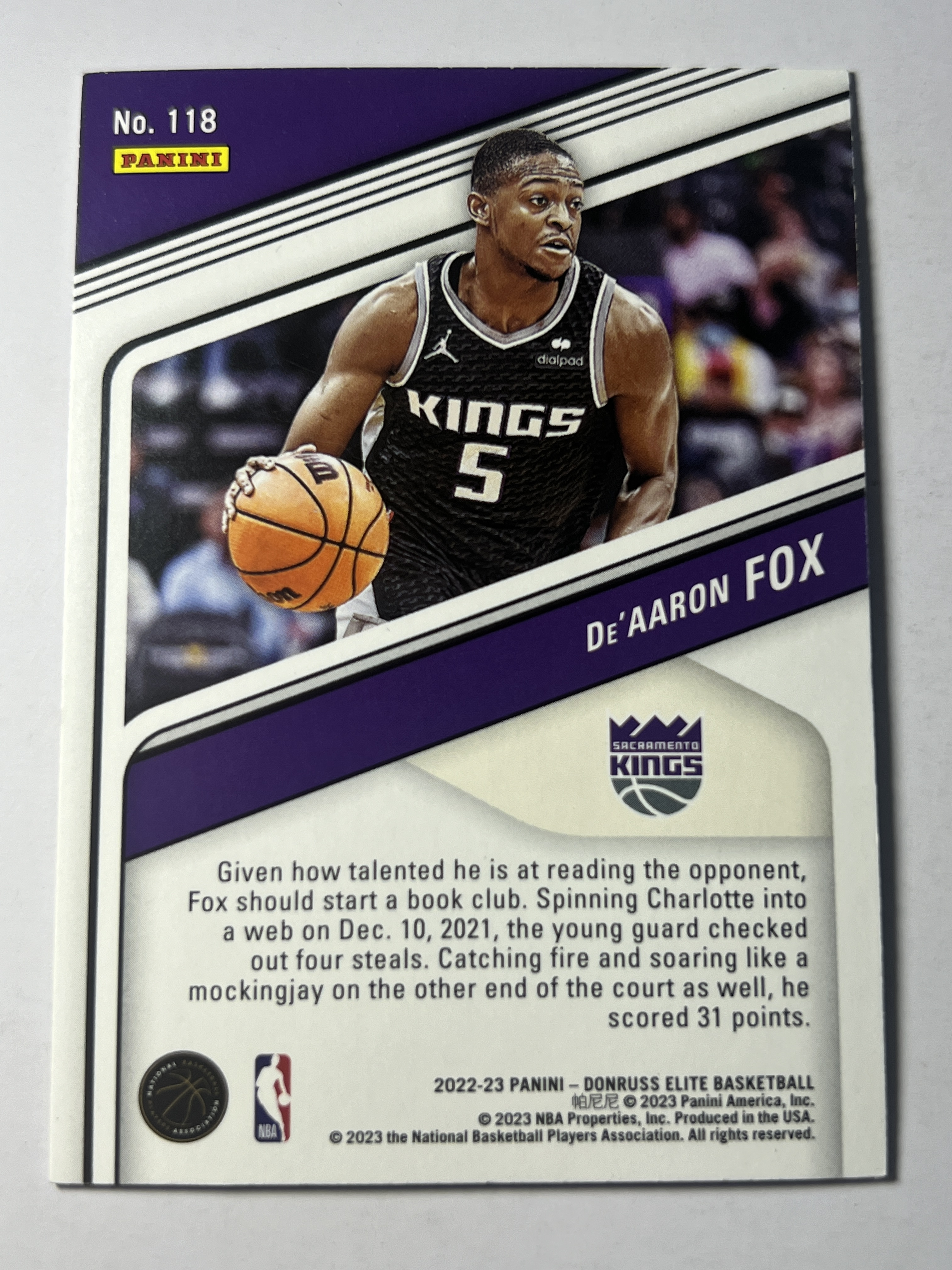2022-23 Panini Elite De'Aaron Fox 达龙 福克斯 国王队 《 热门球星 收藏必备 》 凑套必备 #118