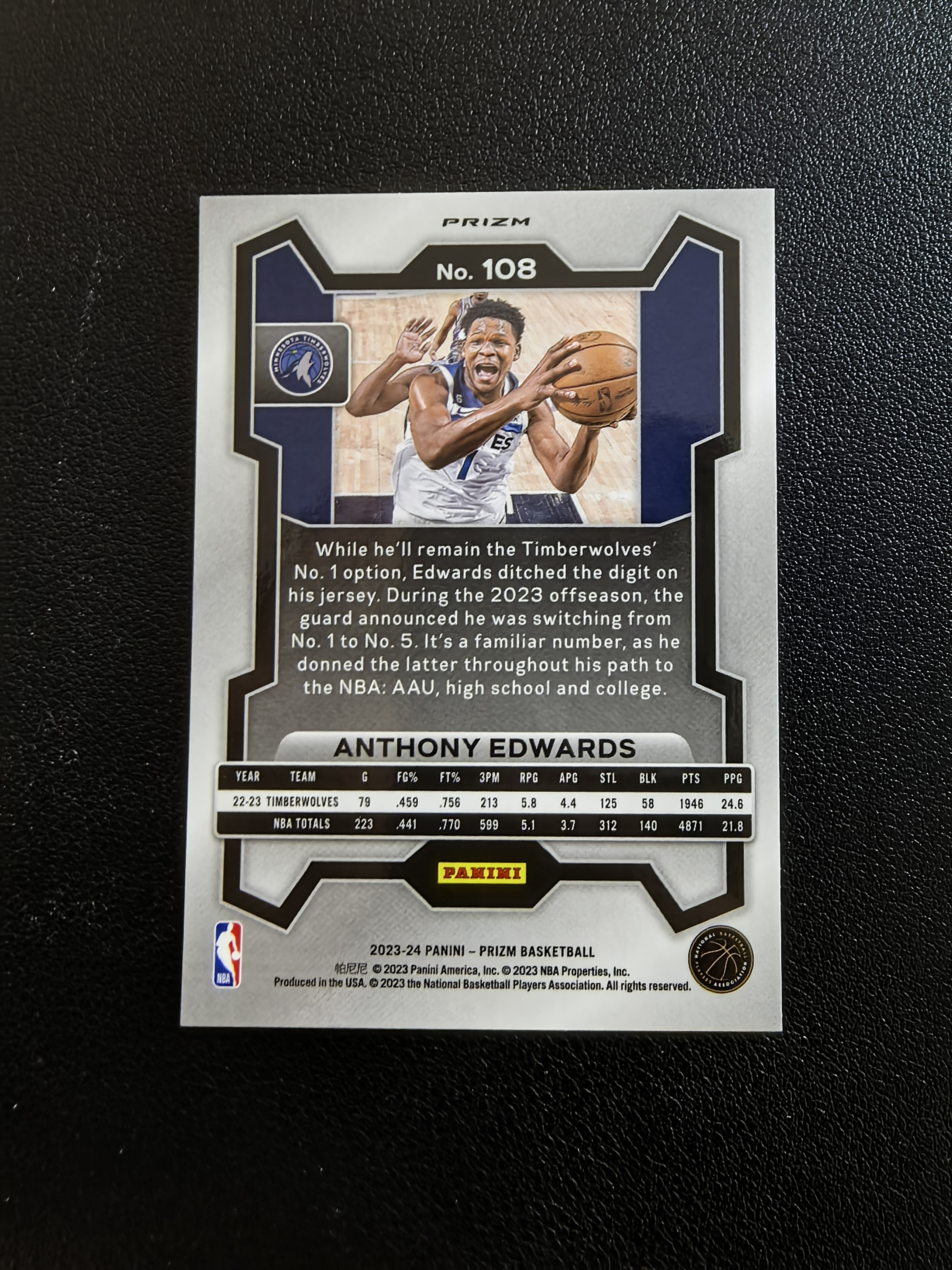 2023-24 Panini Prizm Anthony Edwards PZ 森林狼 华子 安东尼爱德华兹 王蛇折 蛇皮折 折射 微瑕 实卡精美 卡品如图 流浪