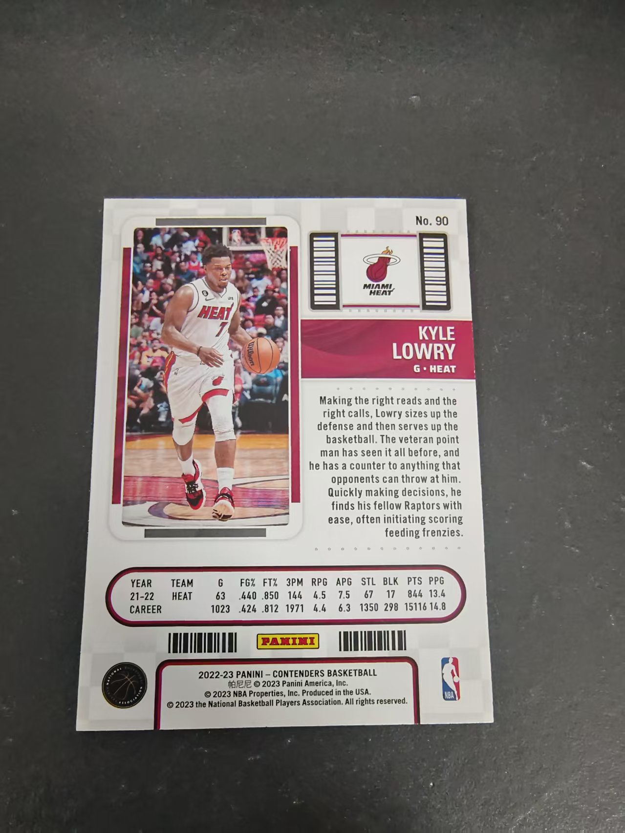 【可合并,不累计】2022-23 Panini Contenders Kyle Lowry 热火队 凯尔 洛瑞 小钢炮 球票 角微瑕 #90