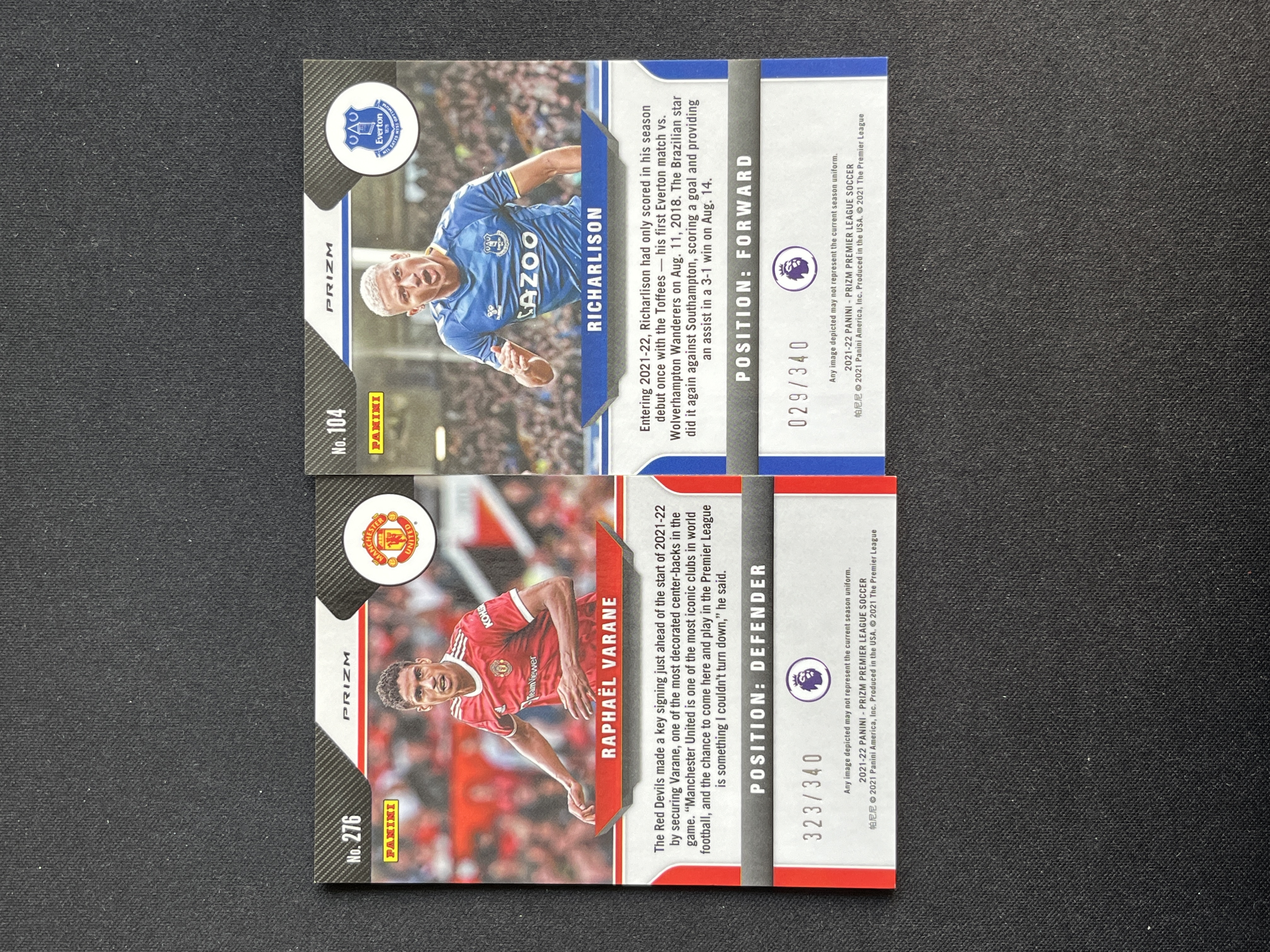 【南昌NOVA】2021-22 Panini Prizm 英超 曼联 瓦拉内 埃弗顿 理查利松 蓝折 折射 特卡 /340编 打包 Z09ww