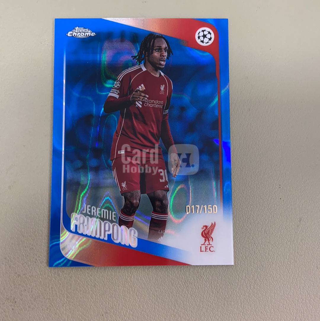 【小牛代拍】2025-26 Topps Chrome UEFA TC欧冠 德国 利物浦 Jeremie Frimpong 热雷米 弗林蓬 蓝折 蓝熔岩折 17/150编 卡品如图(一哥)