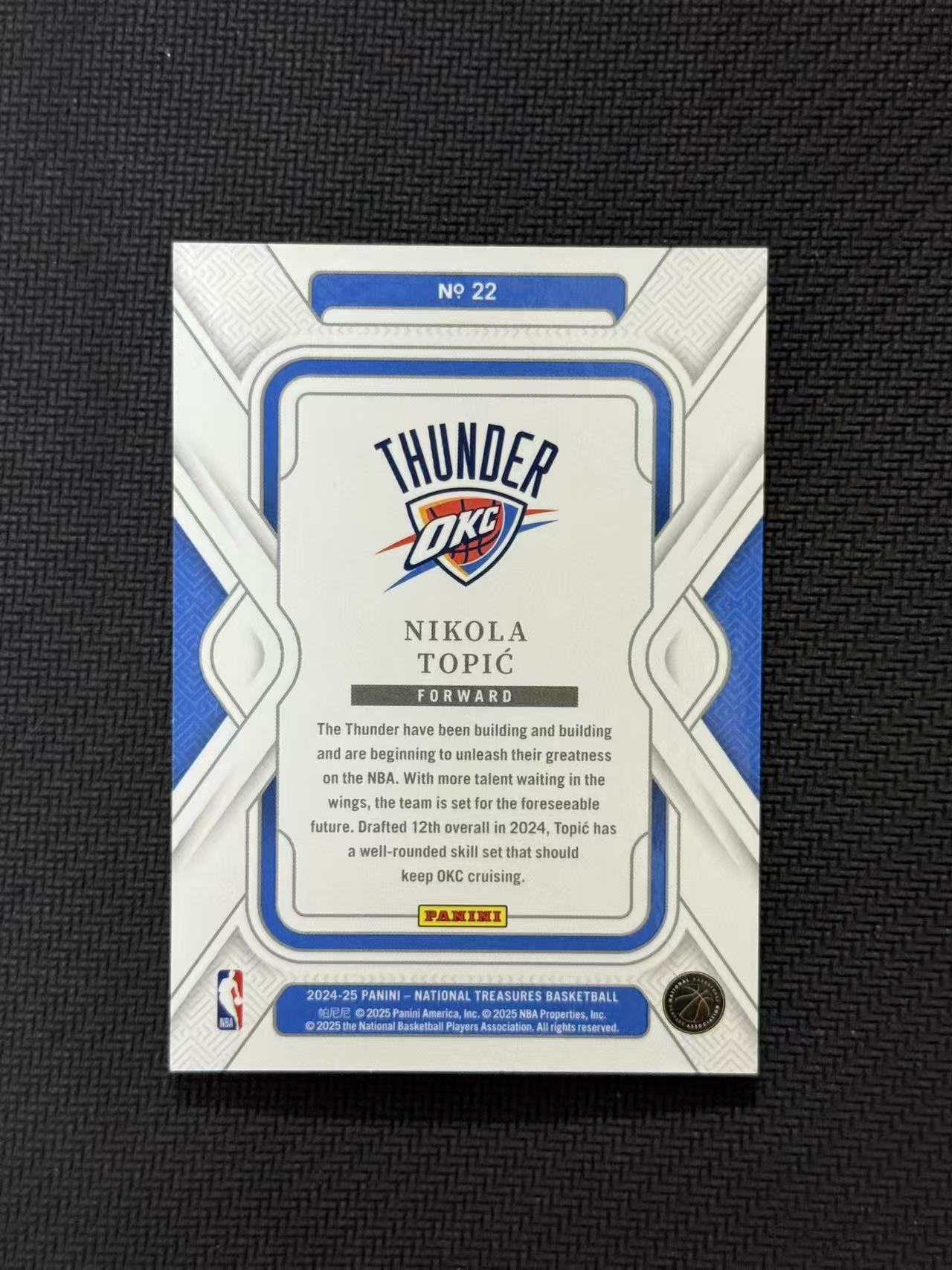 2024-25 Panini National Treasures Nikola Topić RC 雷霆 国宝 尼古拉 托皮奇 新秀 06/25编 Base 蓝平行 未来可期 卡品如图 老公DR