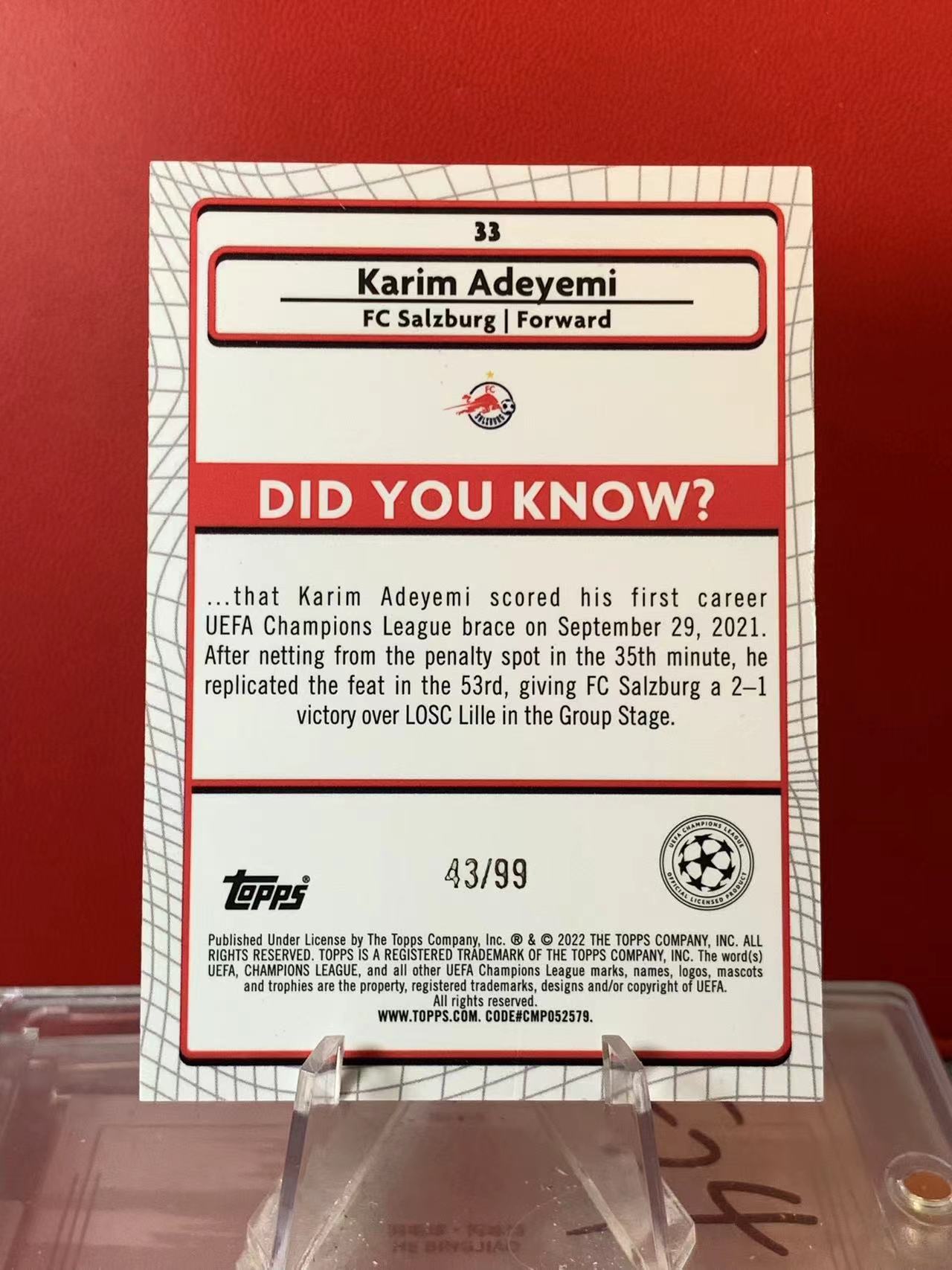 (詹叔代拍)2022-23 Topps Merlin Karim Adeyemi 阿德耶米 萨尔茨堡红牛 梅林 绿mojo折 43/99编 折射 多特 顺丰寄付 泰山