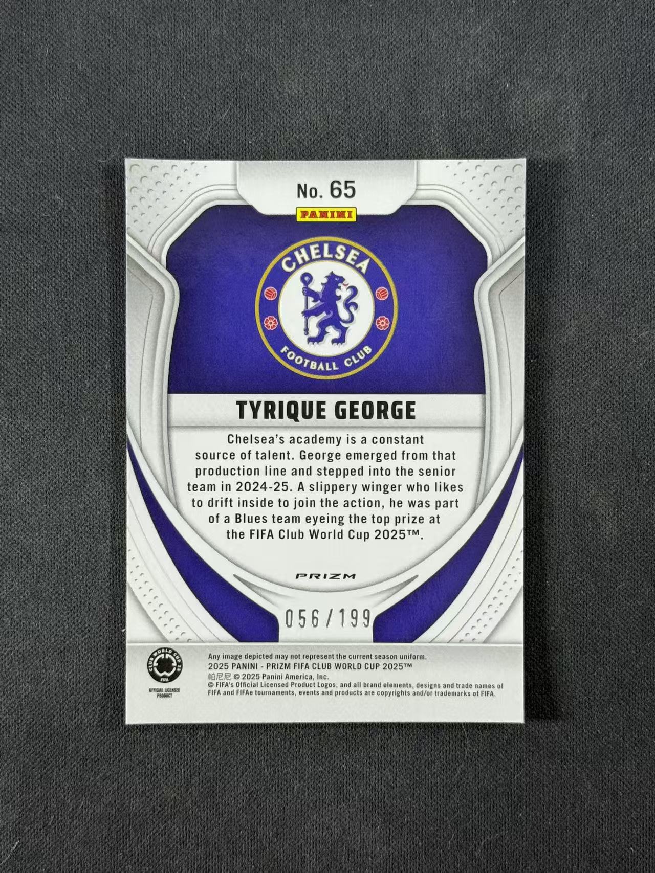 2025 Panini Prizm Tyrique George RC 【林林拍卖拜仁】pz系列 世俱杯 切尔西 新秀 泰里克乔治 056/199编 橙波纹折 base