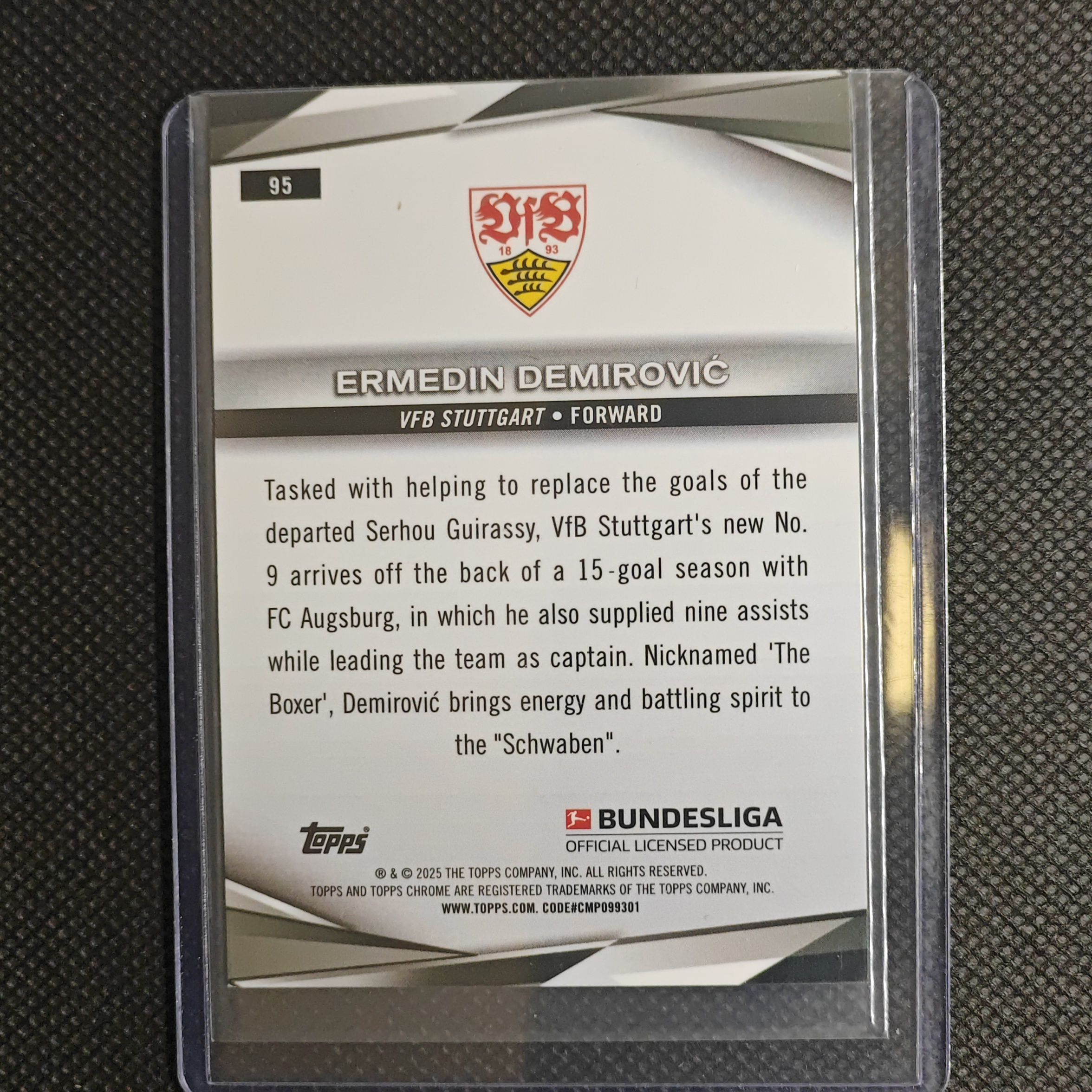 2025 Topps Chrome Ermedin Demirovic 团长#德甲蓝宝石系列 斯图加特 波黑 德米罗维奇 41/99编 绿碎冰折 凑套必备 不保卡品细节如图