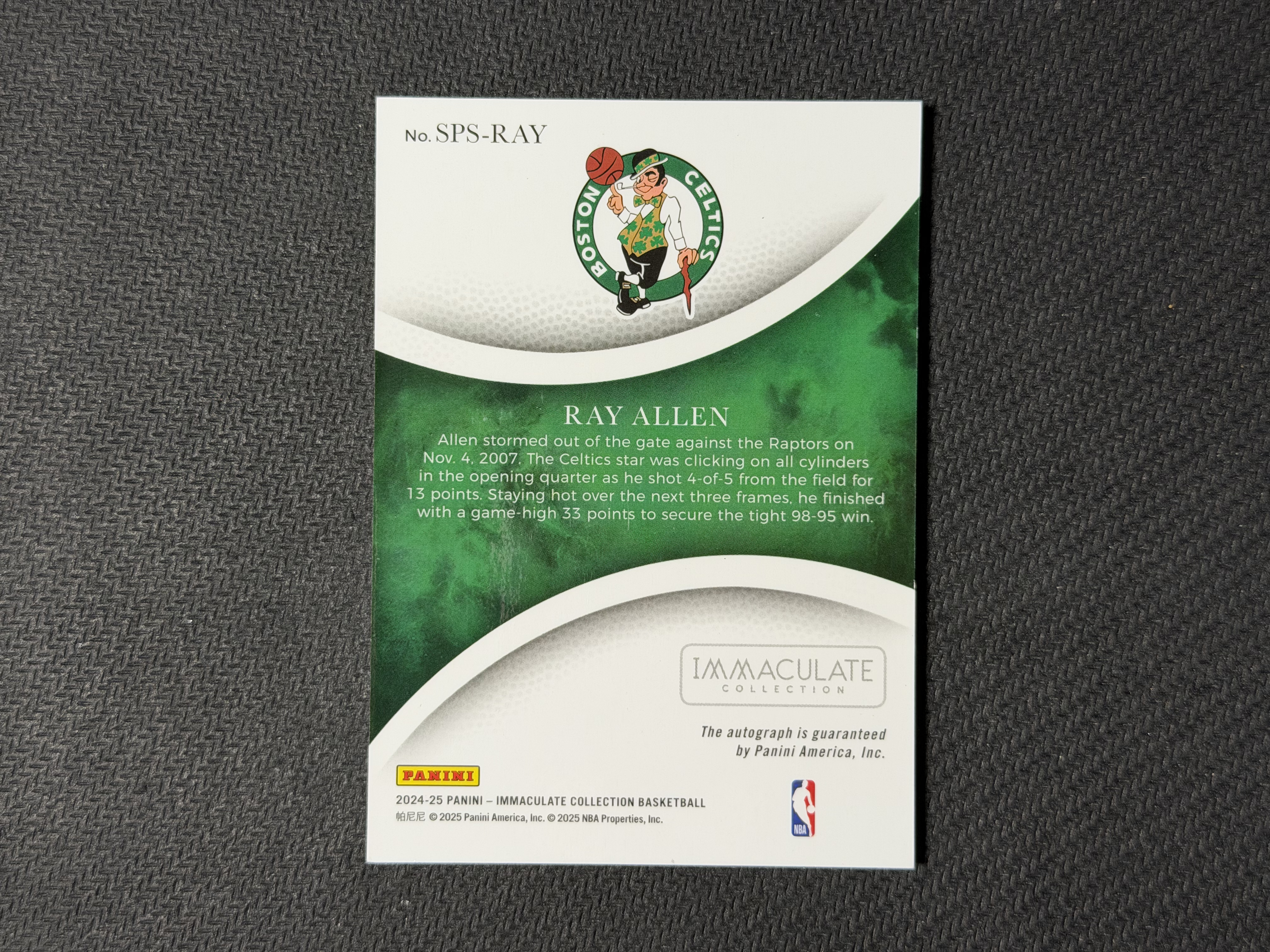 2024-25 Panini Immaculate Ray Allen 🤞不顶价 不做价🤞IMM 凯尔特人 雷 阿伦 君子雷 06/10编 低编 金平行 签字卡签 传奇名人堂 名宿 轻印轻白边