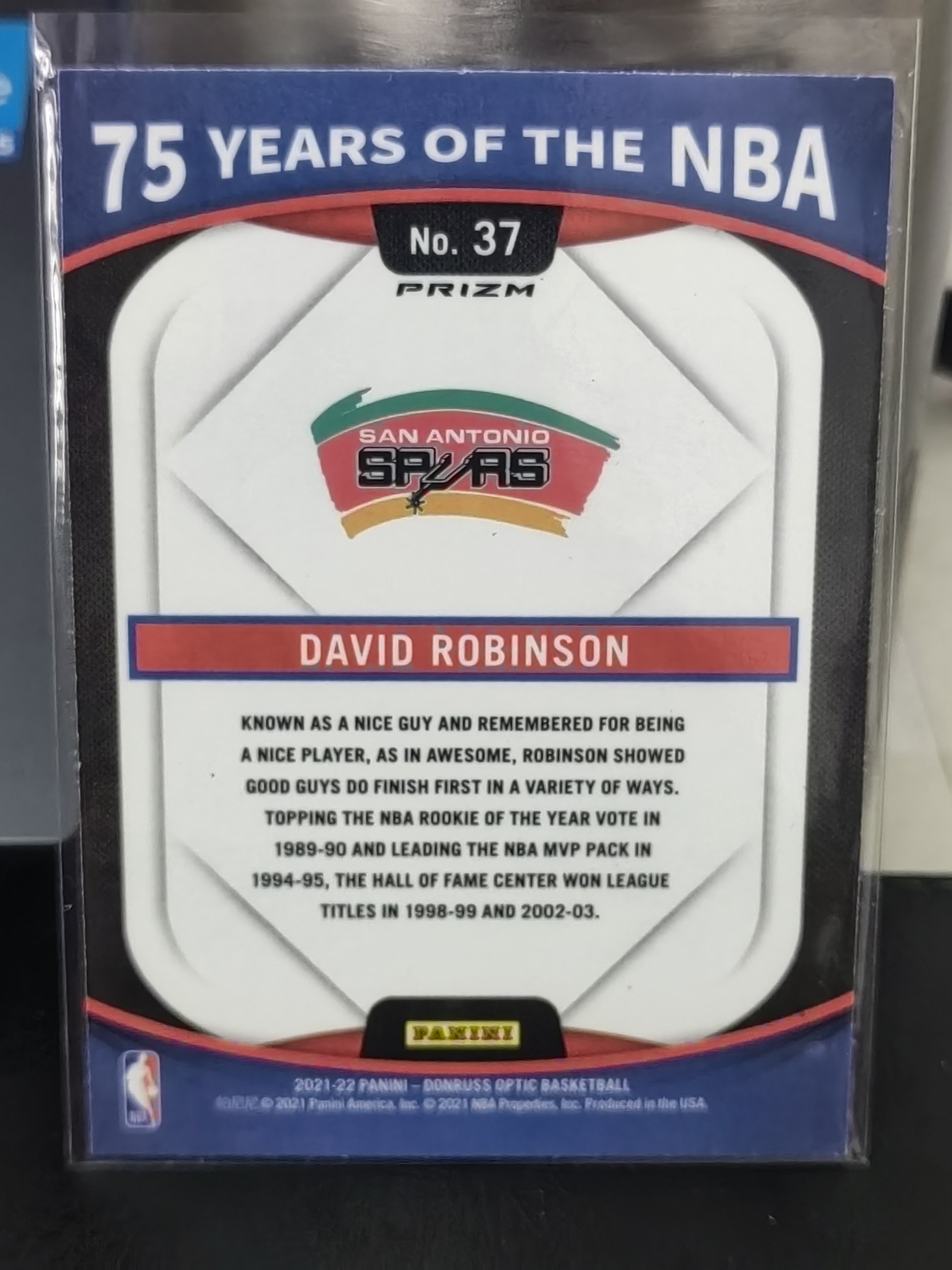 2021-22 Panini OPTIC David Robinson OP 银折 大卫罗宾逊 马刺 NBA 75周年 篮 白边白角 不保卡品 卡品如图
