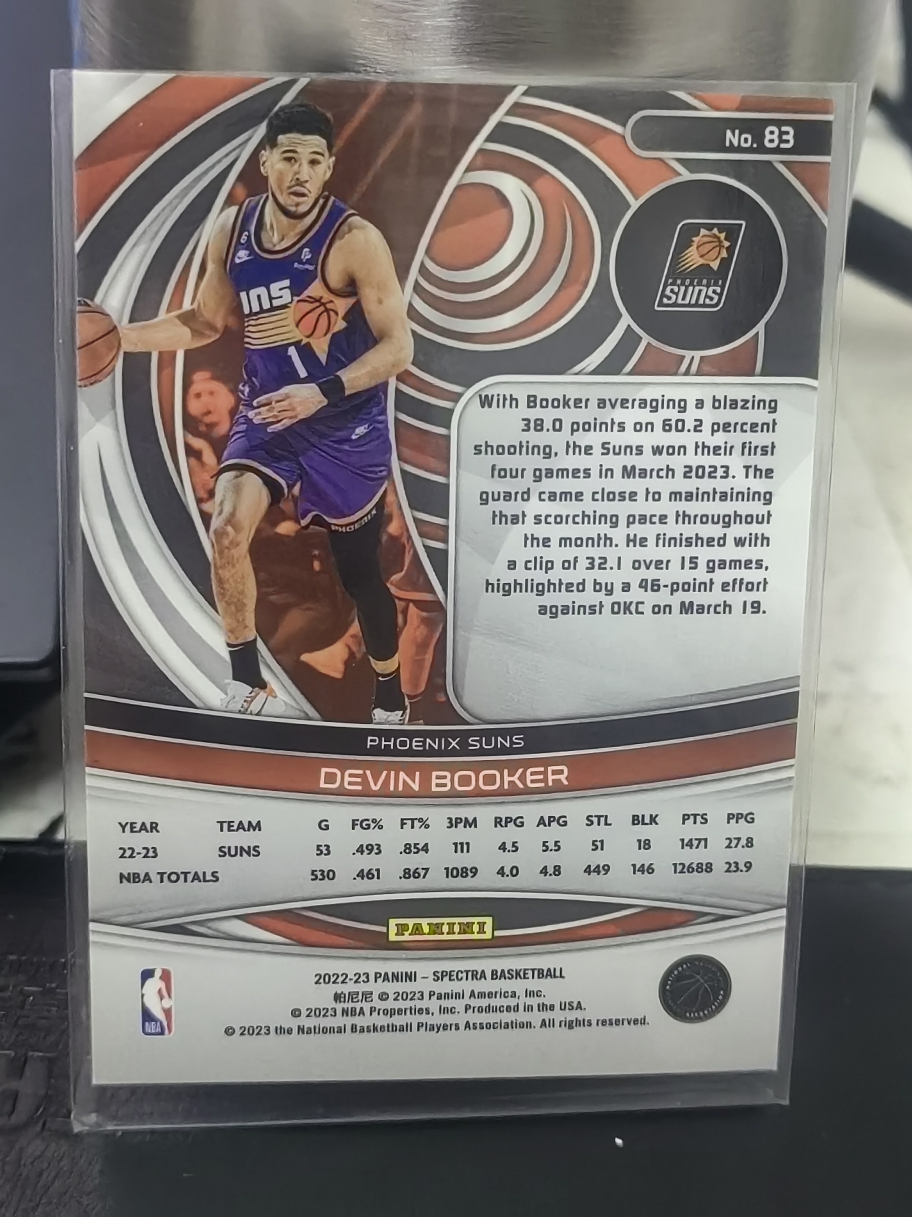 2022-23 Panini Spectra Devin Booker 光谱 德文 布克 太阳 篮 白边白角 不保卡品 卡品如图