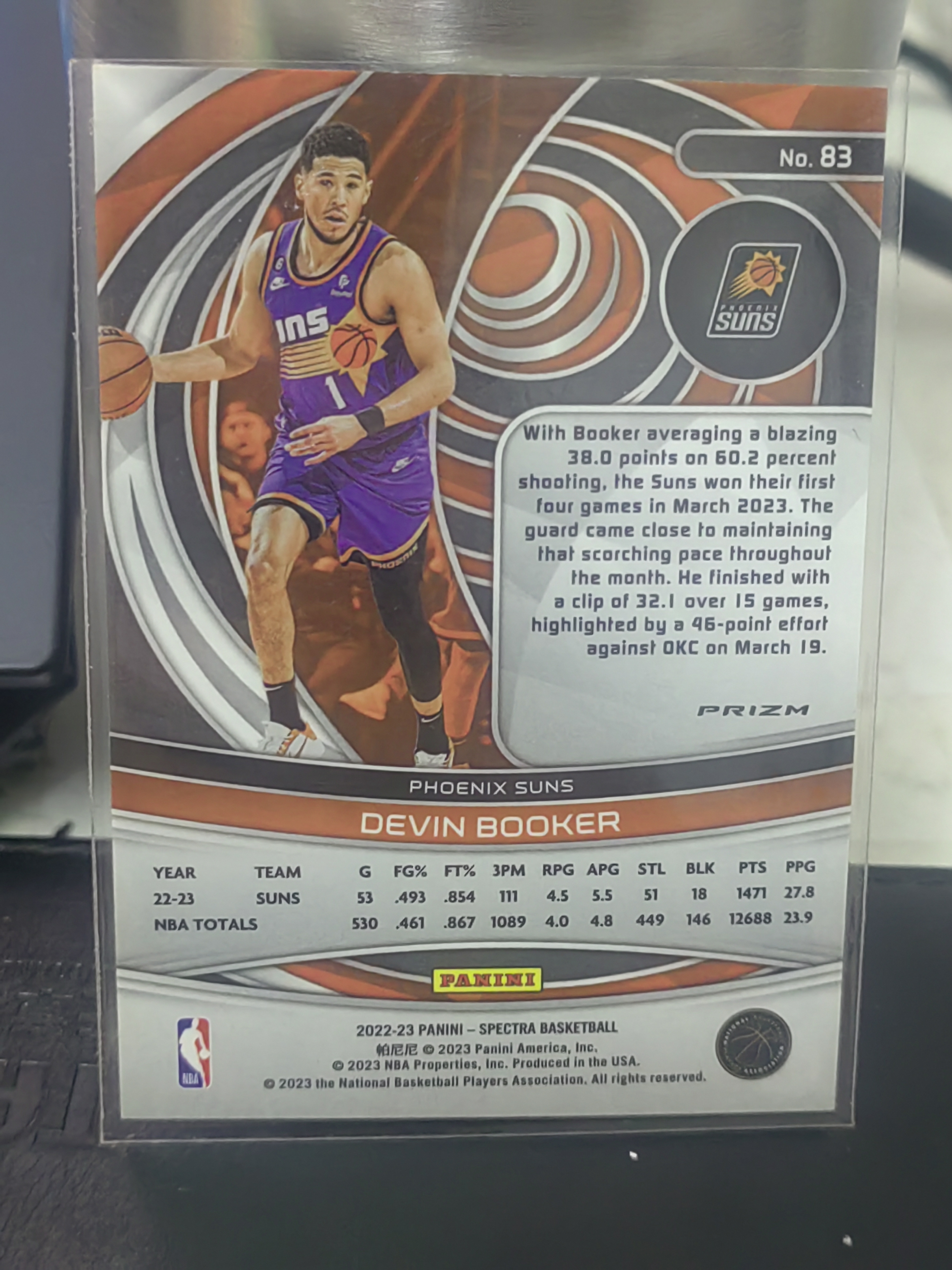 2022-23 Panini Spectra Devin Booker 光谱 hyper折 德文 布克 太阳 篮 白边白角 不保卡品 卡品如图