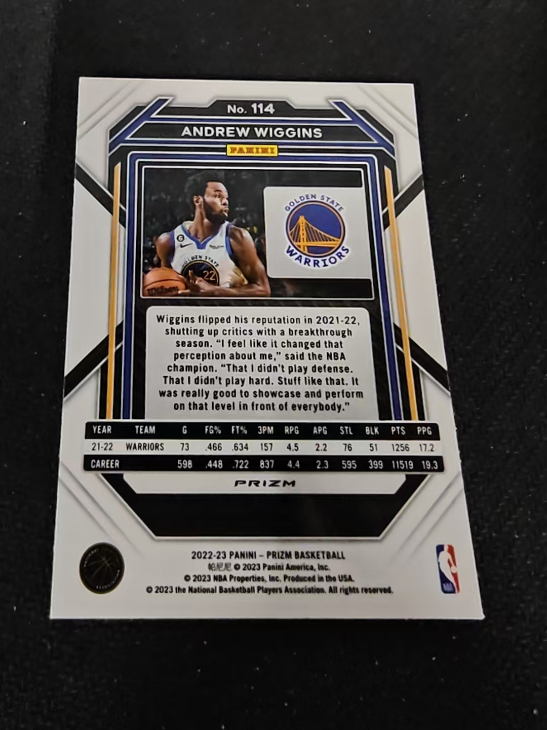 2022-23 Panini Prizm Andrew Wiggins 威金斯 维金斯嘴哥 勇士 红波纹 PZ 划痕 边角瑕疵 #114