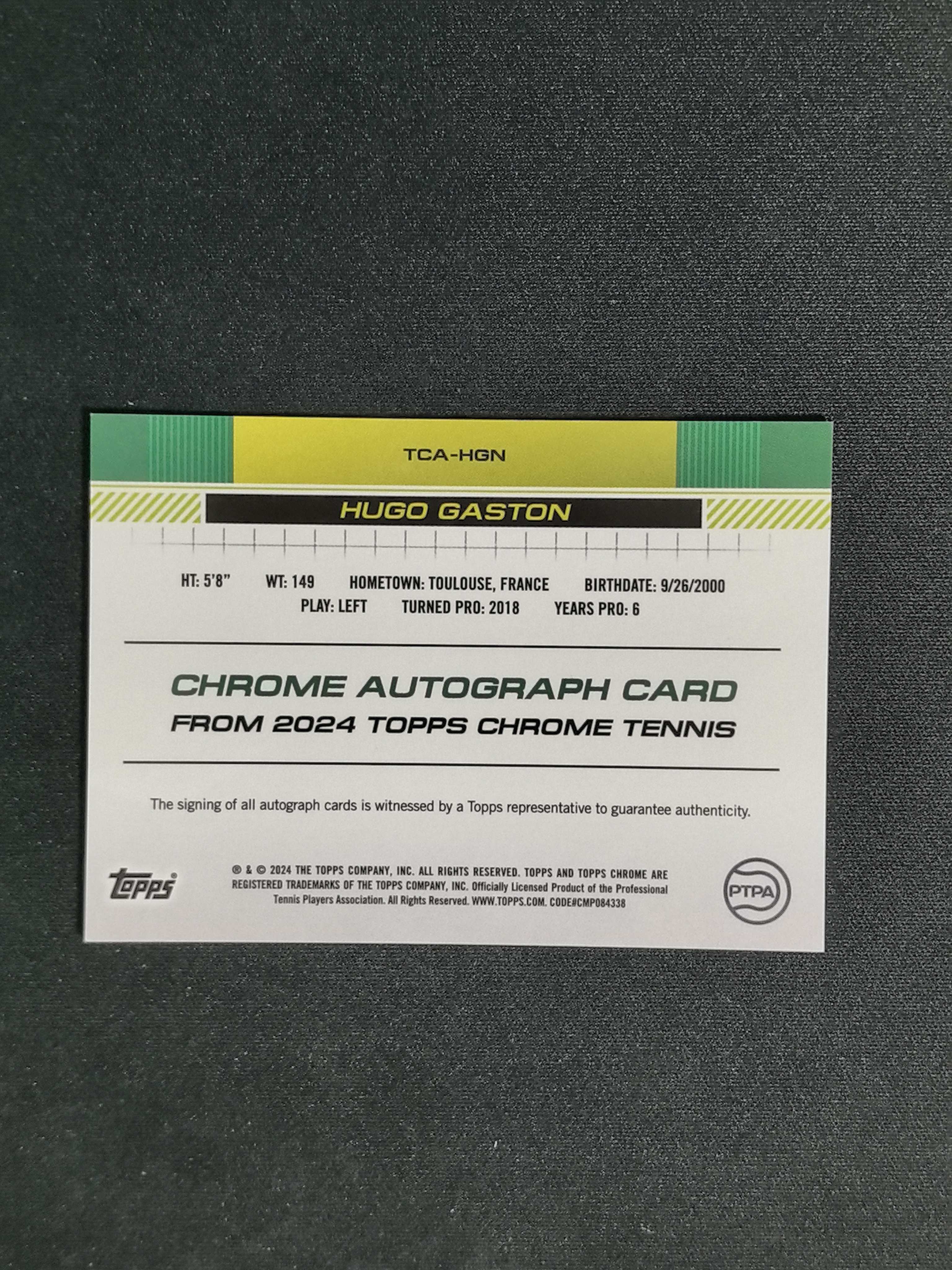2024 Topps Chrome Hugo Gaston 网球TC 蓝宝石 雨果 加斯顿 01/20编 橙折 完美签字 卡品如图【CYT球星卡】