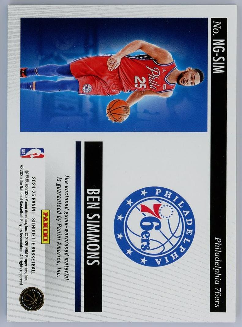 2024-25 Panini Silhouettes Ben Simmons 本西蒙斯 剪影 亲穿 球衣 物料 76人 卡品如图 0KM4/11.9