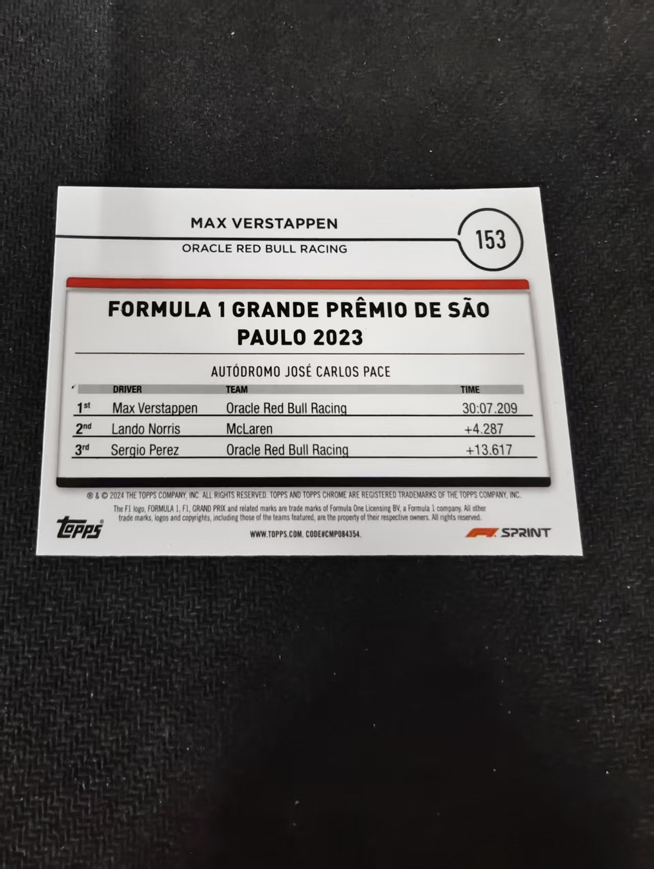 2024 Topps Chrome F1 Max Verstappen 维斯塔潘 红牛 划痕 边角瑕疵 #153