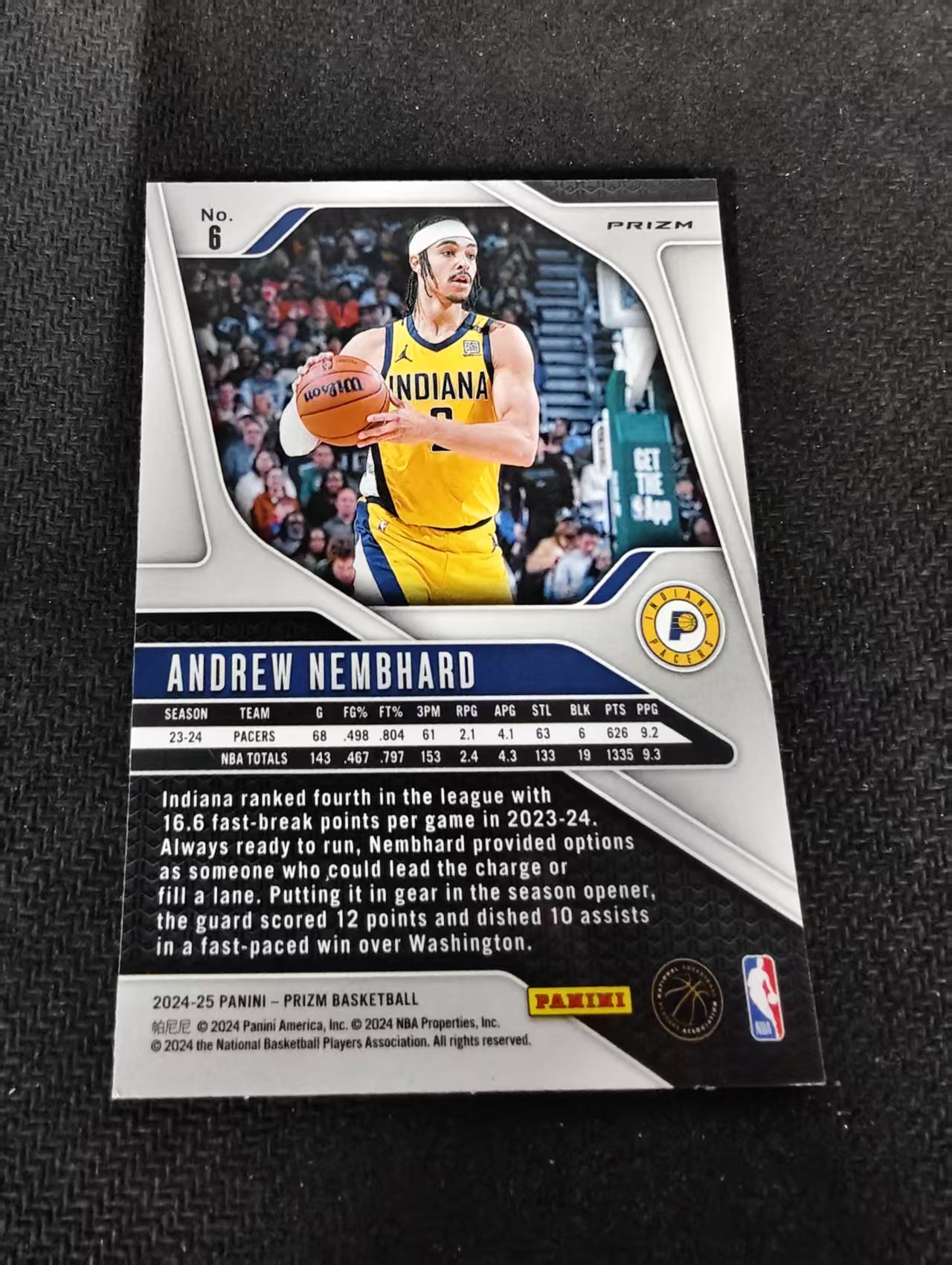 2024-25 Panini Prizm Andrew Nembhard 安德鲁内姆布哈德 步行者 PZ 绿折 划痕 边角瑕疵 #6