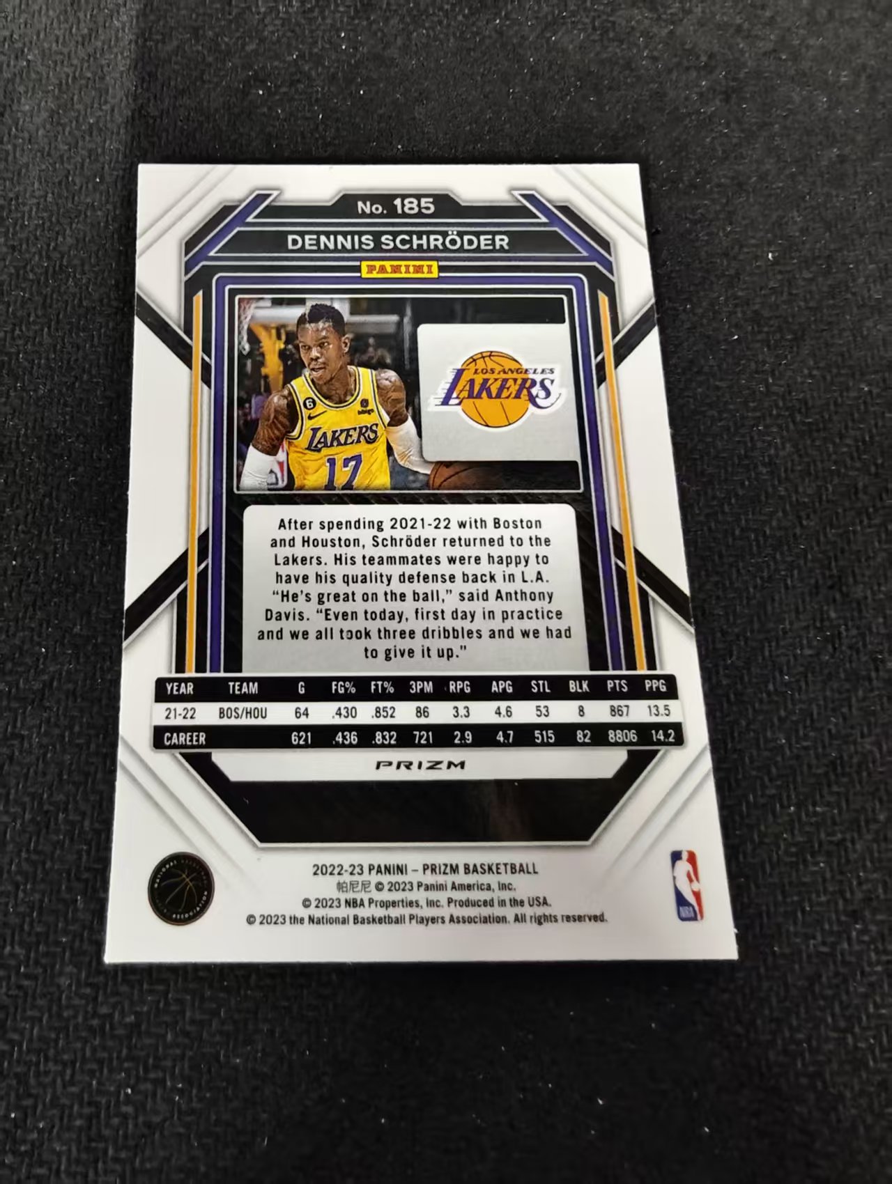 2022-23 Panini Prizm Dennis Schroder 丹尼斯 施罗德 湖人 红波纹 PZ 划痕 边角瑕疵 #185
