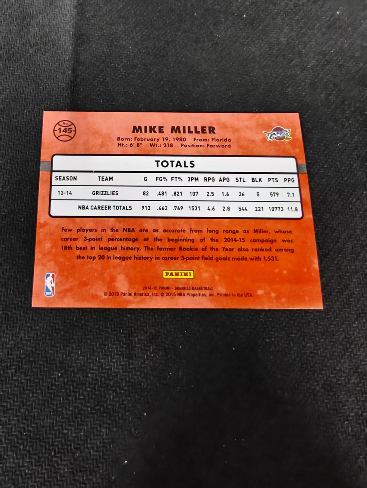 2014-15 Panini Donruss Mike Miller 杜蕾斯 骑士 迈克 米勒 99编 划痕 边角瑕疵