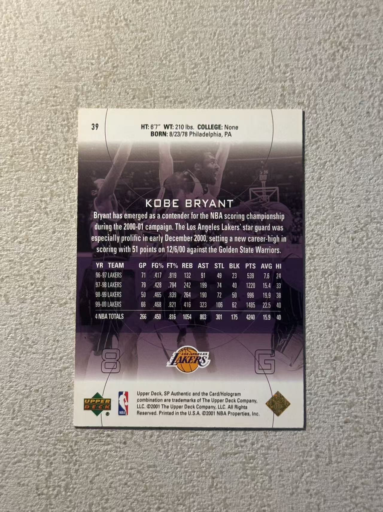 2001 Upper Deck SP Authentic Kobe Bryant UD 湖人 科比 布莱恩特 稀有老特 sp 经典选图 收藏必备