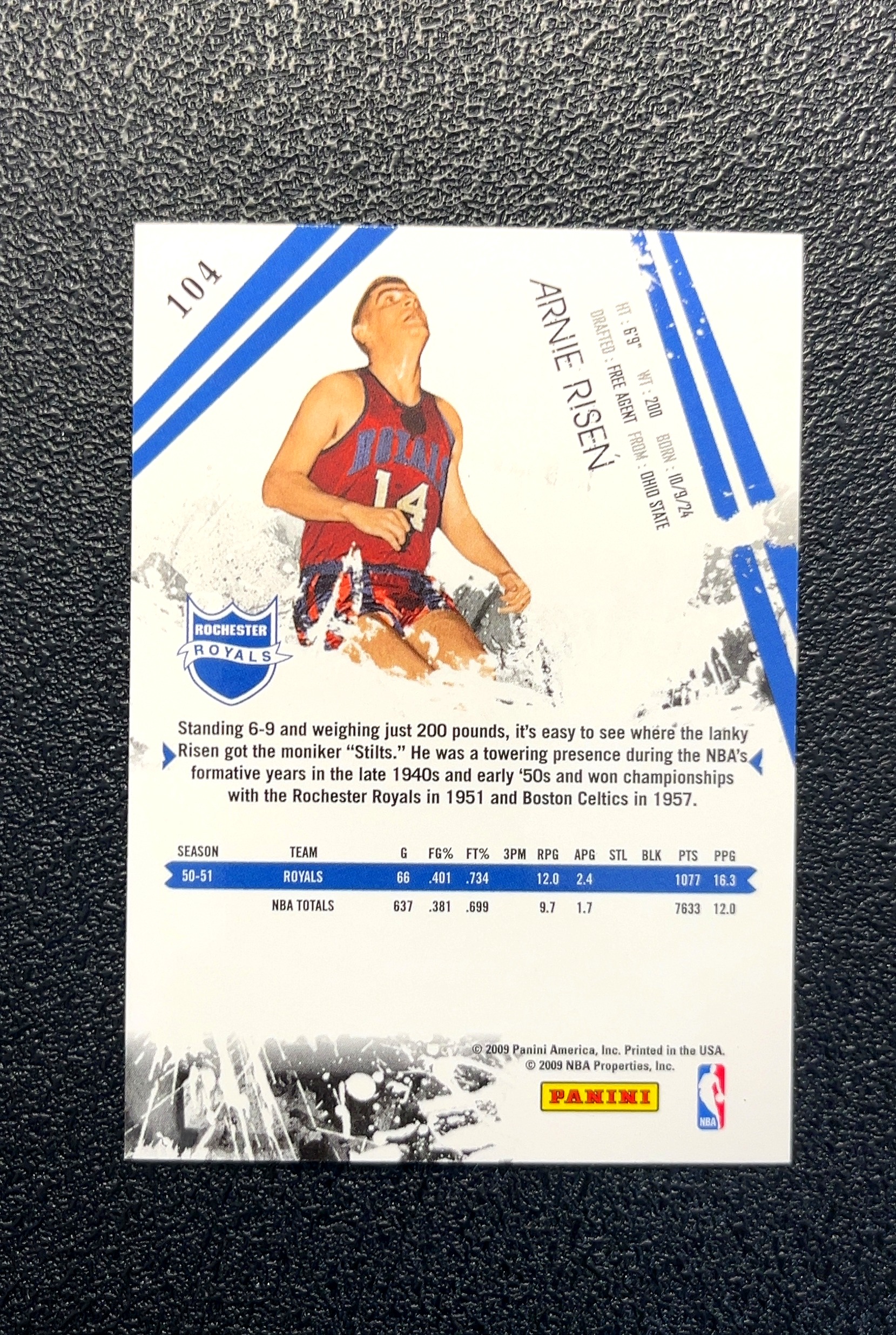 【岛屿拍卖】2009 Panini Rookies & Stars R.S. Arnie Risen 阿尼·莱森 新秀 RC 卡品如图 高价值 #104 Rochester 0016#332