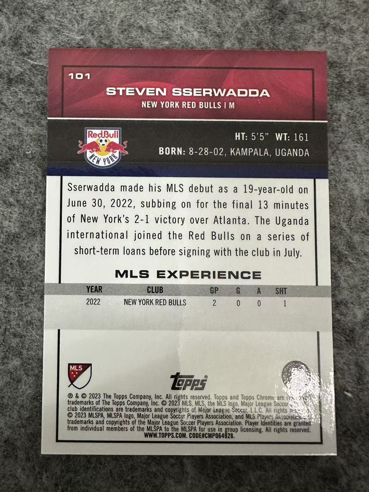 2023-24 Topps MLS Chrome sserwadda RC 美职联MLS 纽约红牛 史蒂文 塞尔瓦达 125编 青折 卡品如图