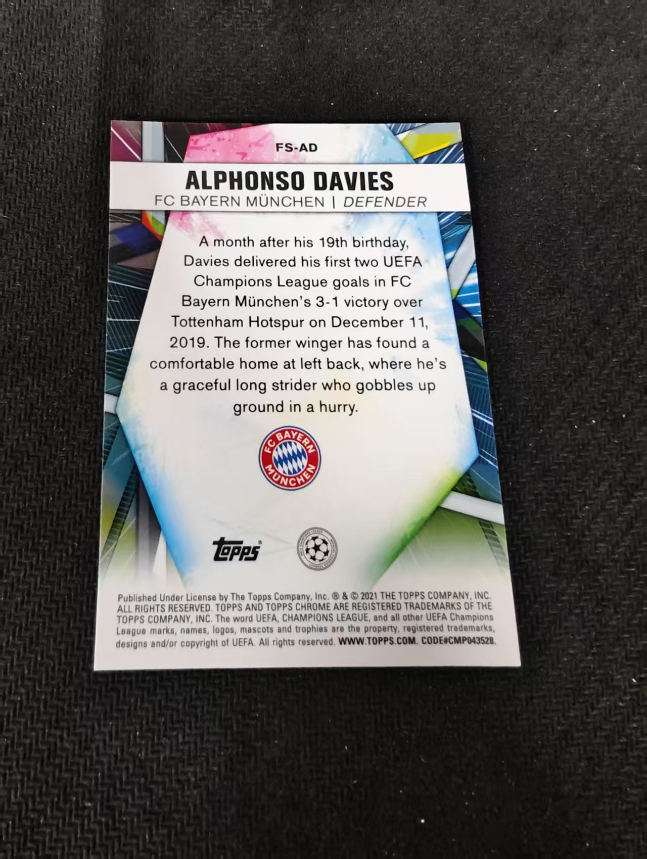 【可合并,不累计】2021 Topps Chrome Alphonso Davies 阿方索 戴维斯 拜仁慕尼黑 欧冠 未来之星 特卡 银折 不保卡品 介意勿拍