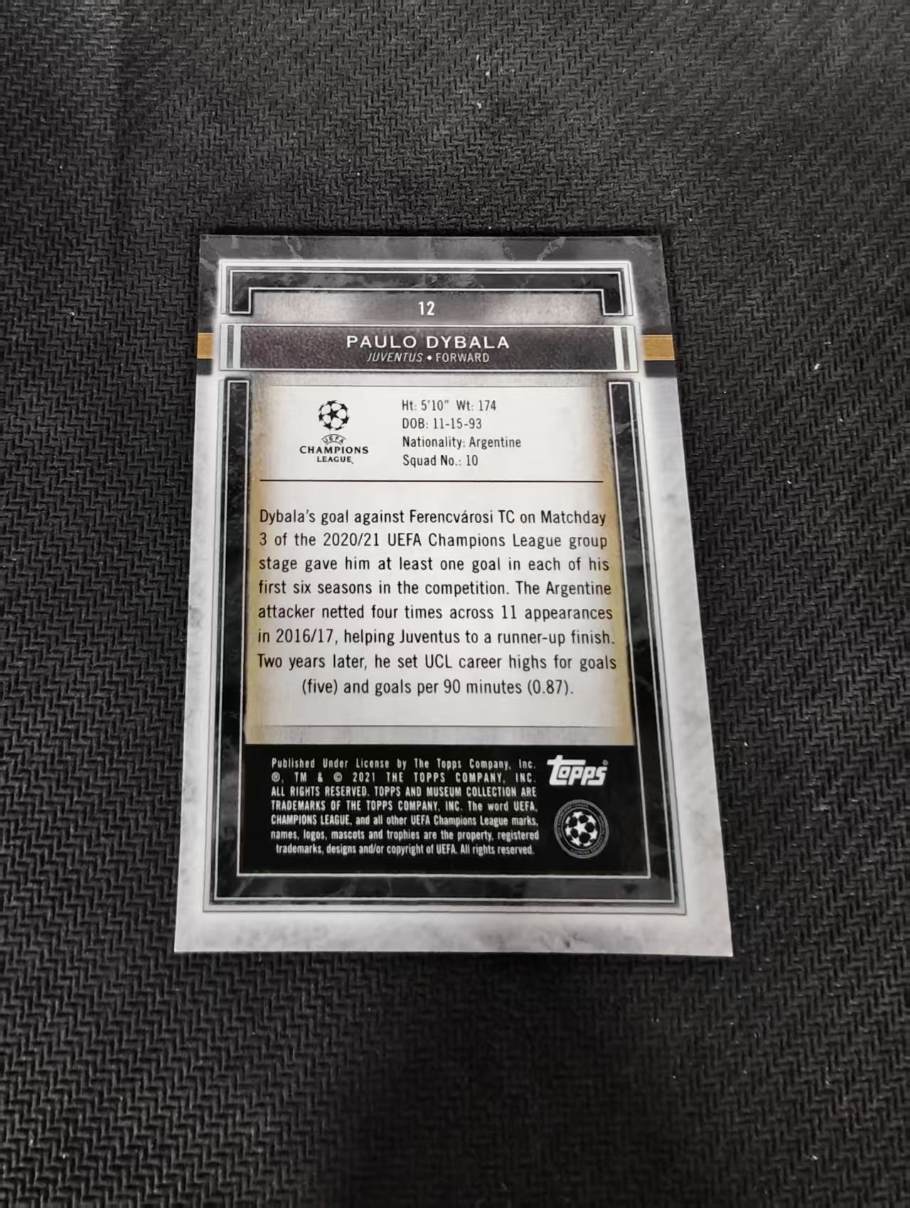 【可合并,不累计】2021 Topps museum Paulo Dybala 保罗 迪巴拉 博物馆 尤文图斯 折射 边角瑕疵