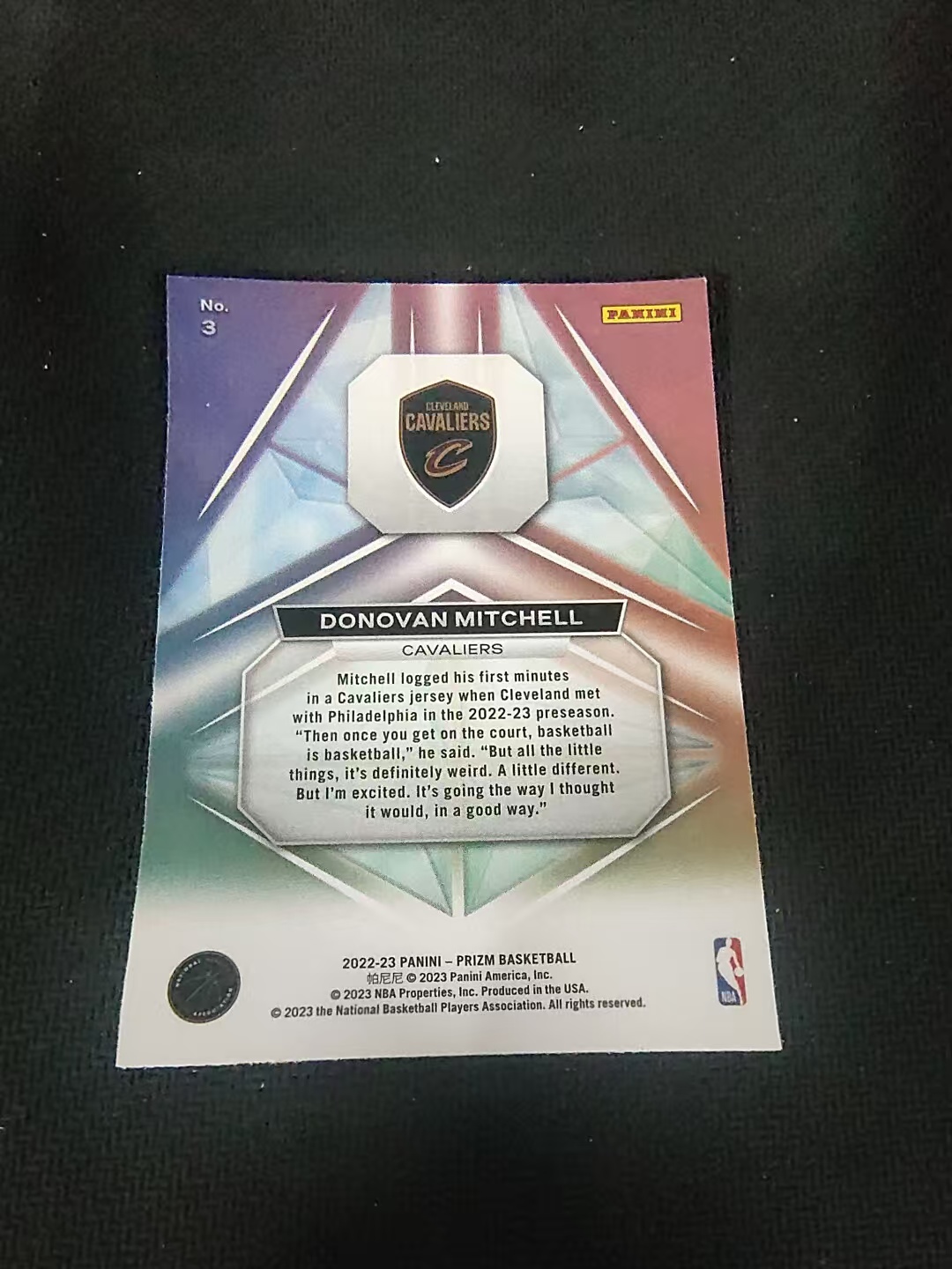 【可合并,不累计】2022-23 Panini Prizm Donovan Mitchell 多诺万 米切尔 骑士 棱镜特卡 PZ 划痕 边角微瑕 介意勿拍 #3