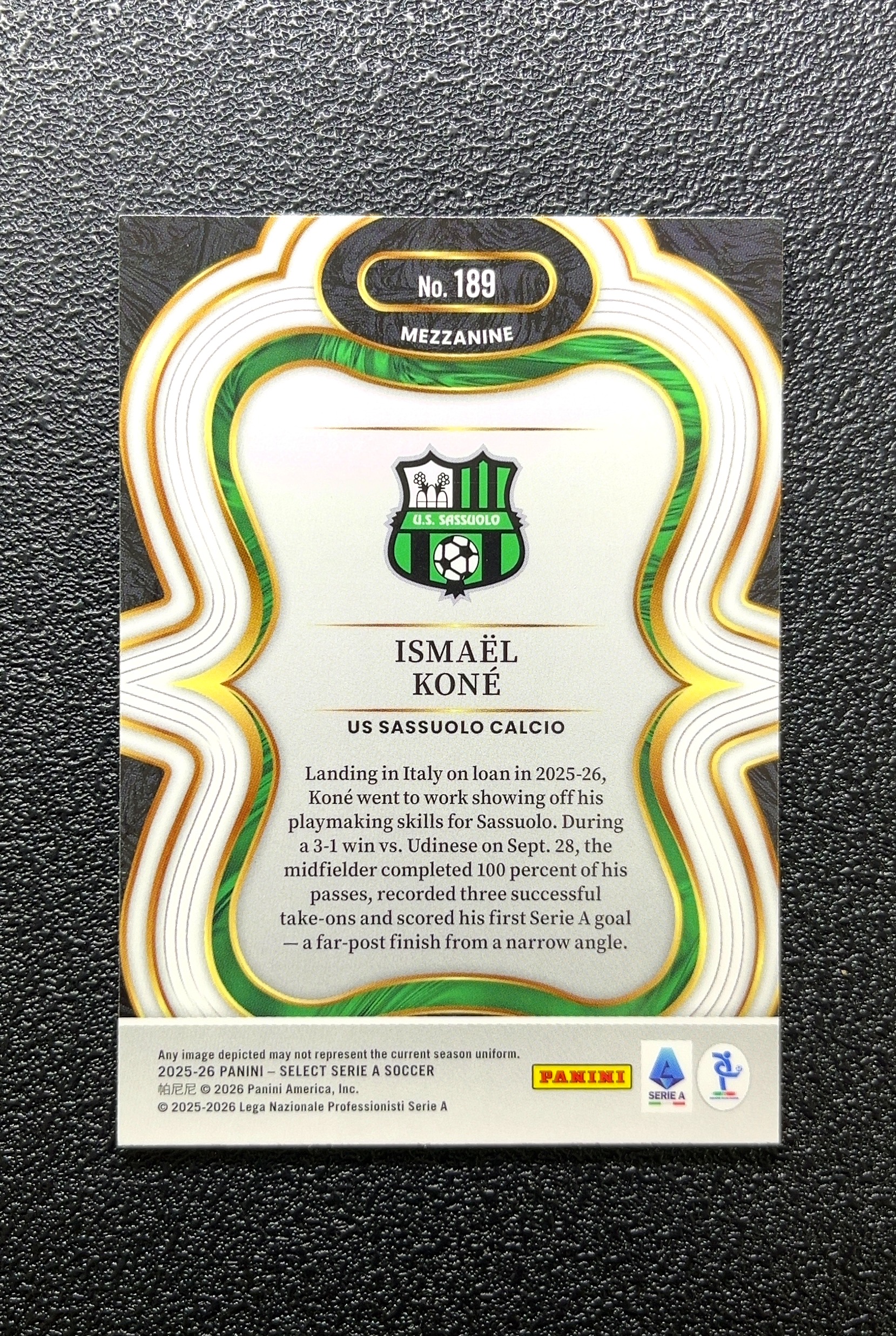 【岛屿拍卖】2025-26 Panini Select 蜂窝 ISMAËL KONÉ 伊斯梅尔·孔内 卡品如图 高价值 #189 US SASSUOLO CALCIO 0015#340