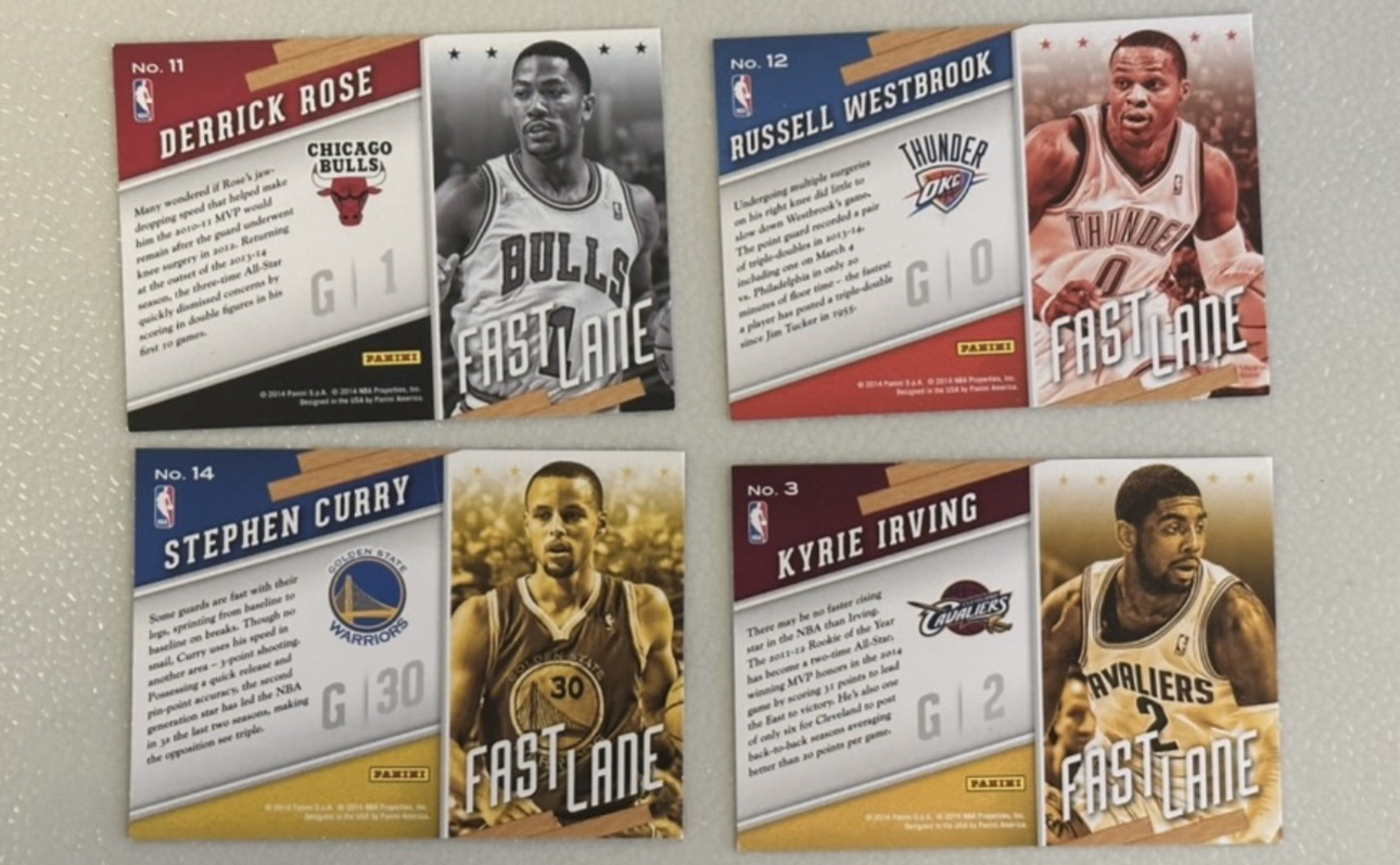2014-15 Panini S.p.A Stephen Curry Derrick Rose .Irving 史蒂芬库里 德里克罗斯 凯里欧文威少等fast lane快车道横版特卡 全套15张lot