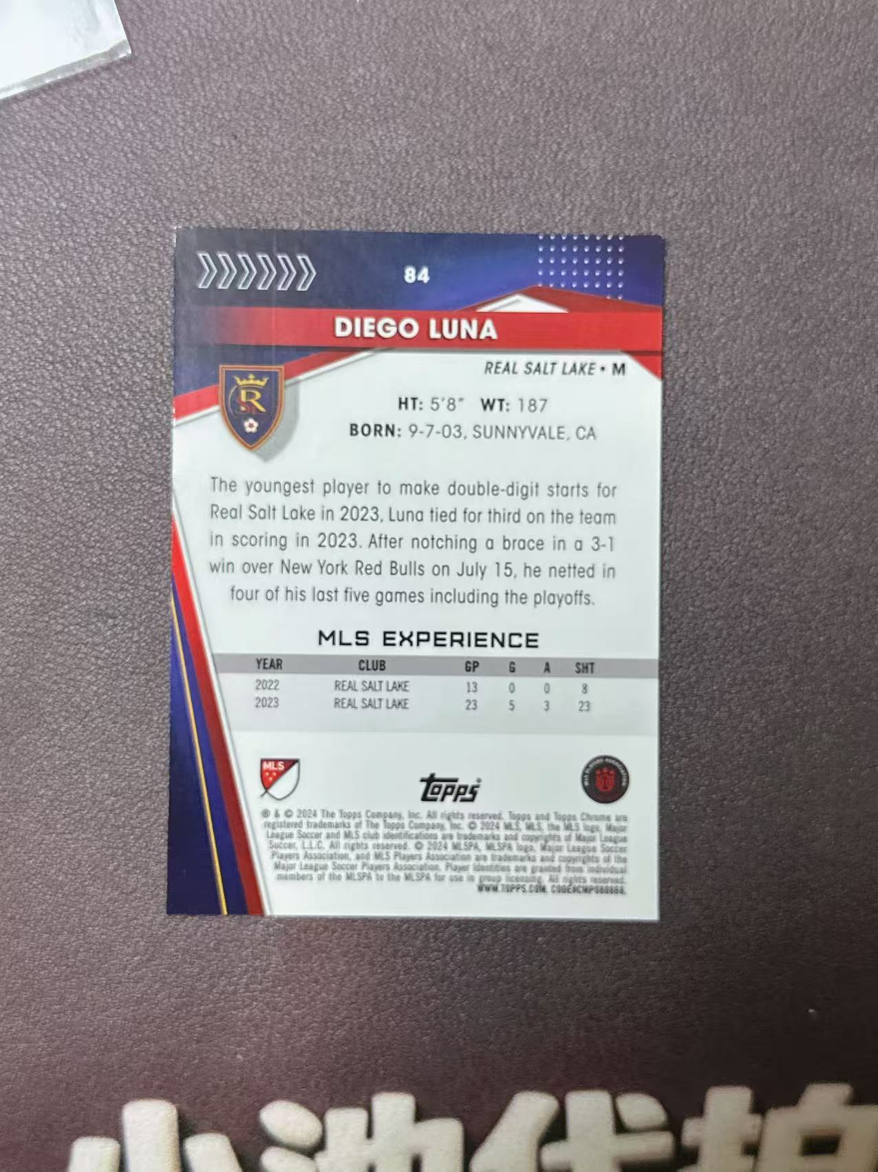 2024 Topps Chrome Diego Luna 美职联 mls 紫折 199编 美国 迭戈 露娜
