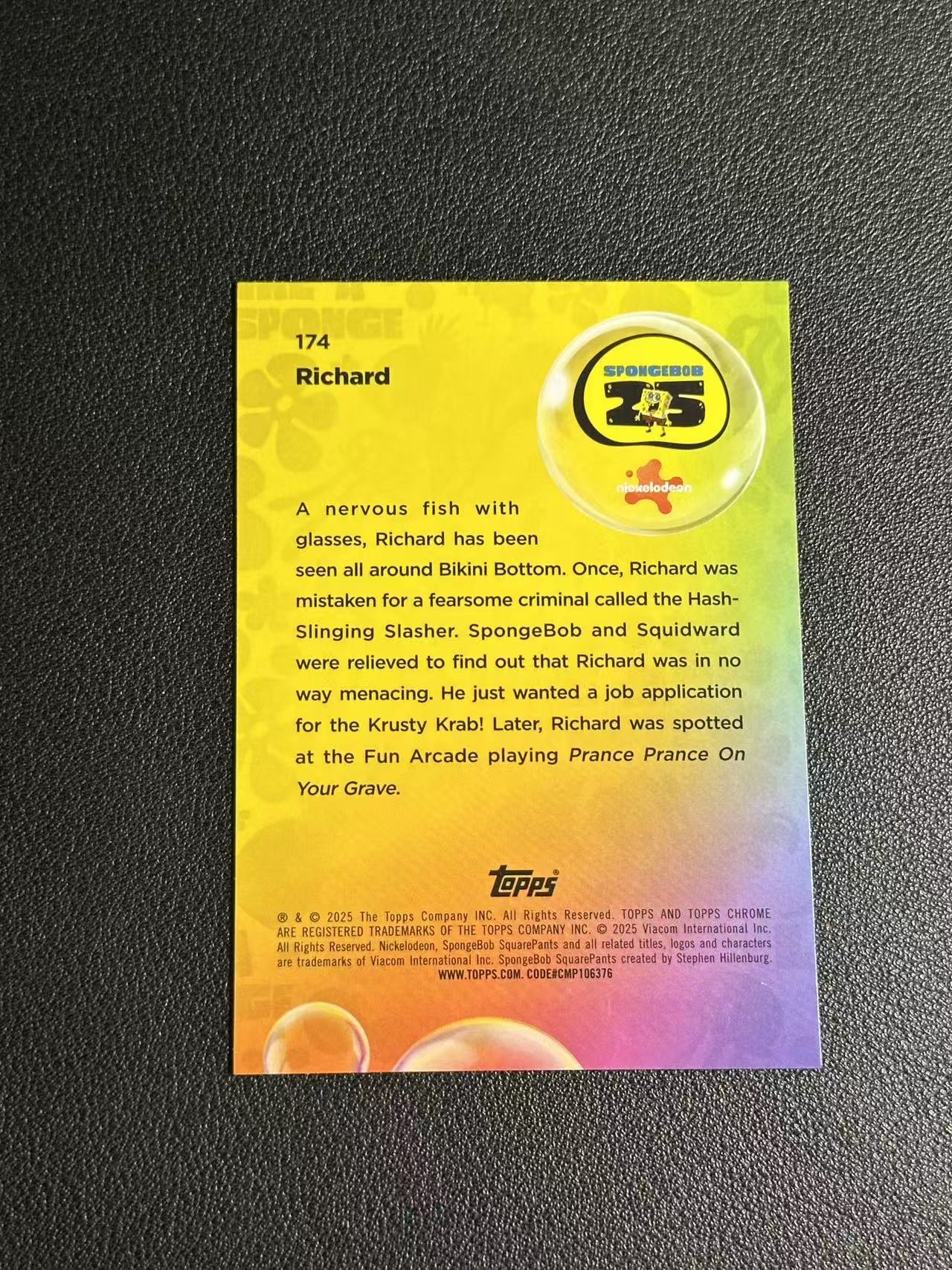 【欧卡体育】2025 Topps Chrome SpongeBob 海绵宝宝25周年 TC Richard 理查德 66/99编 蓝泡泡折 卡品如图(YY)