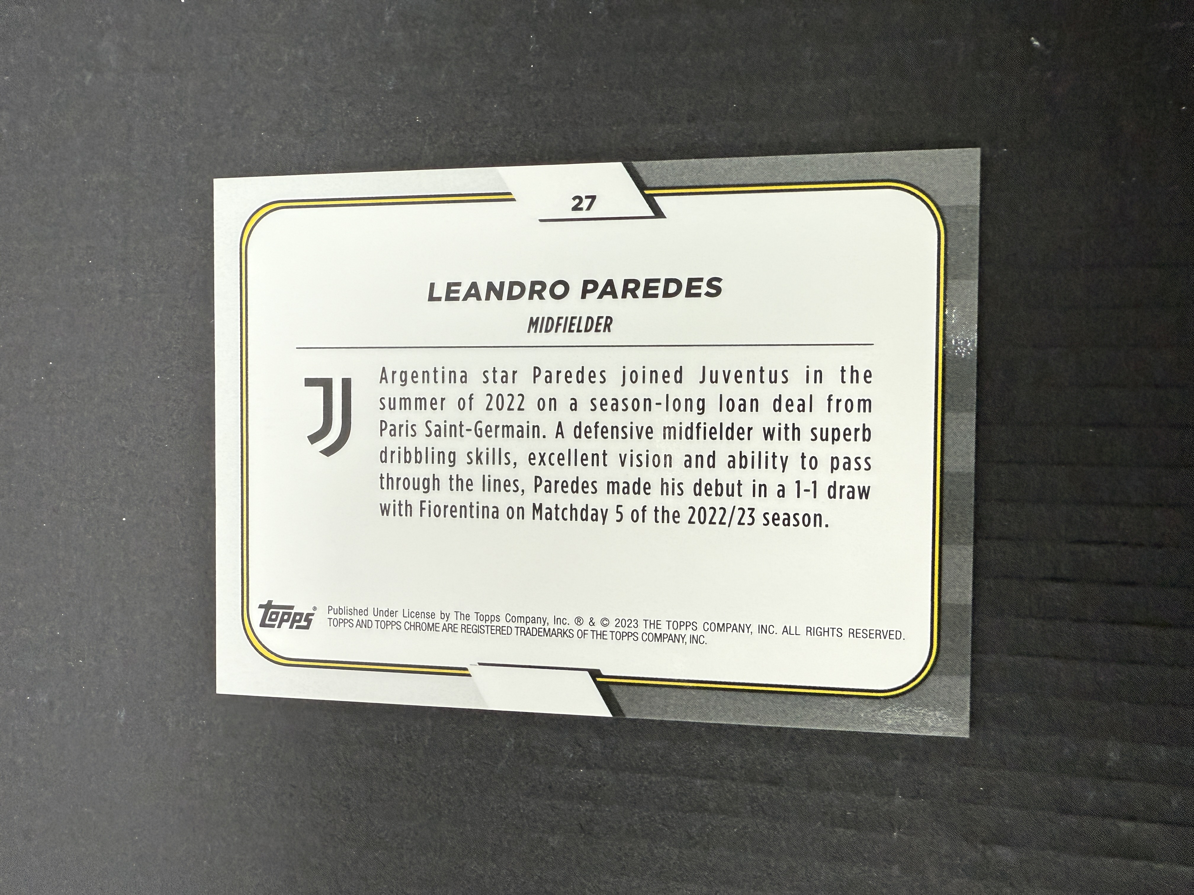 【GOAT山羊拍卖】D哥 2023-24赛季 topps chrome尤文图斯队盒系列 帕雷德斯 斑马折 /75 尤文图斯名宿 品相如图