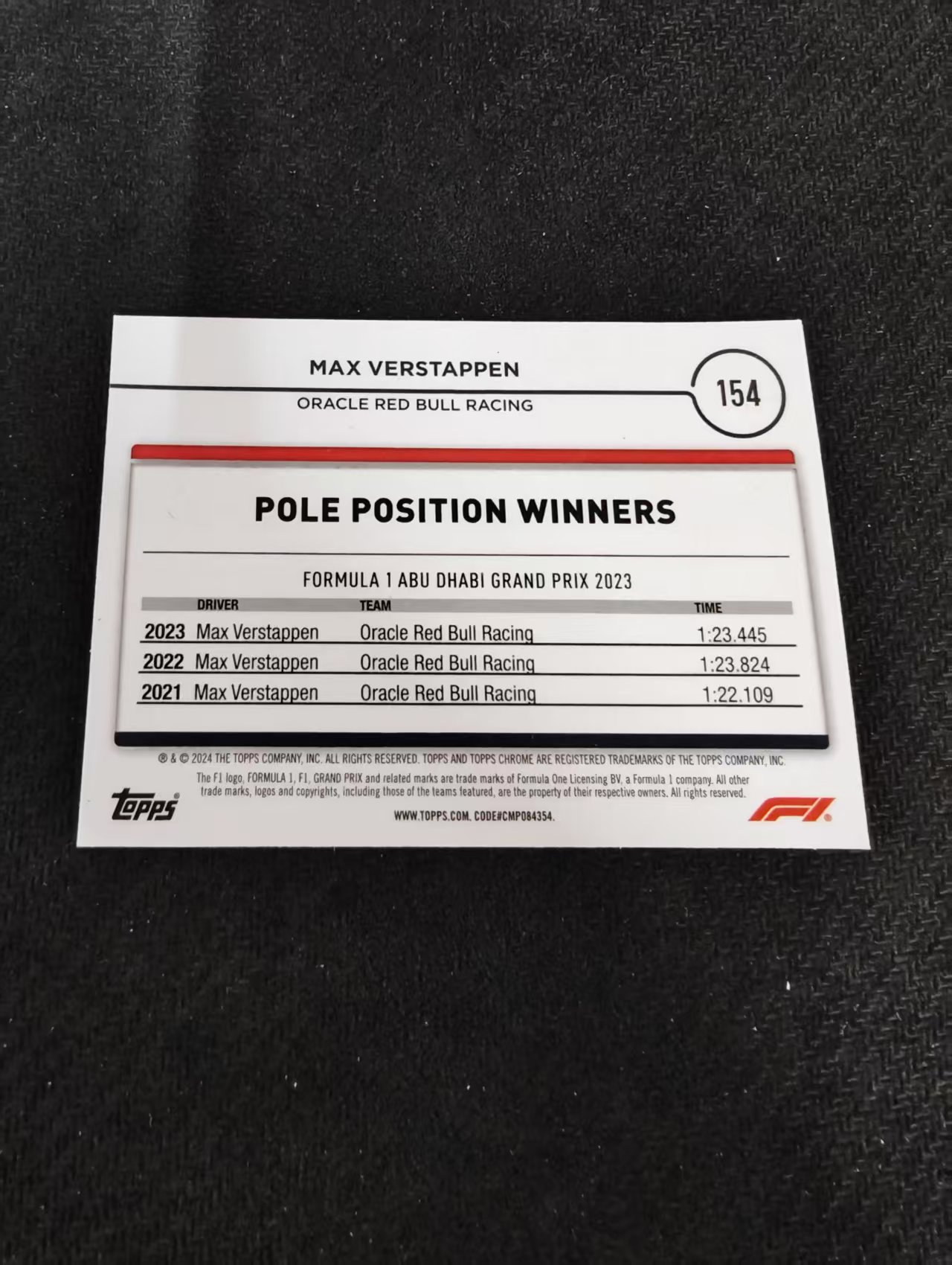 2024 Topps Chrome F1 Max Verstappen 维斯塔潘 红牛 划痕 边角瑕疵 #154