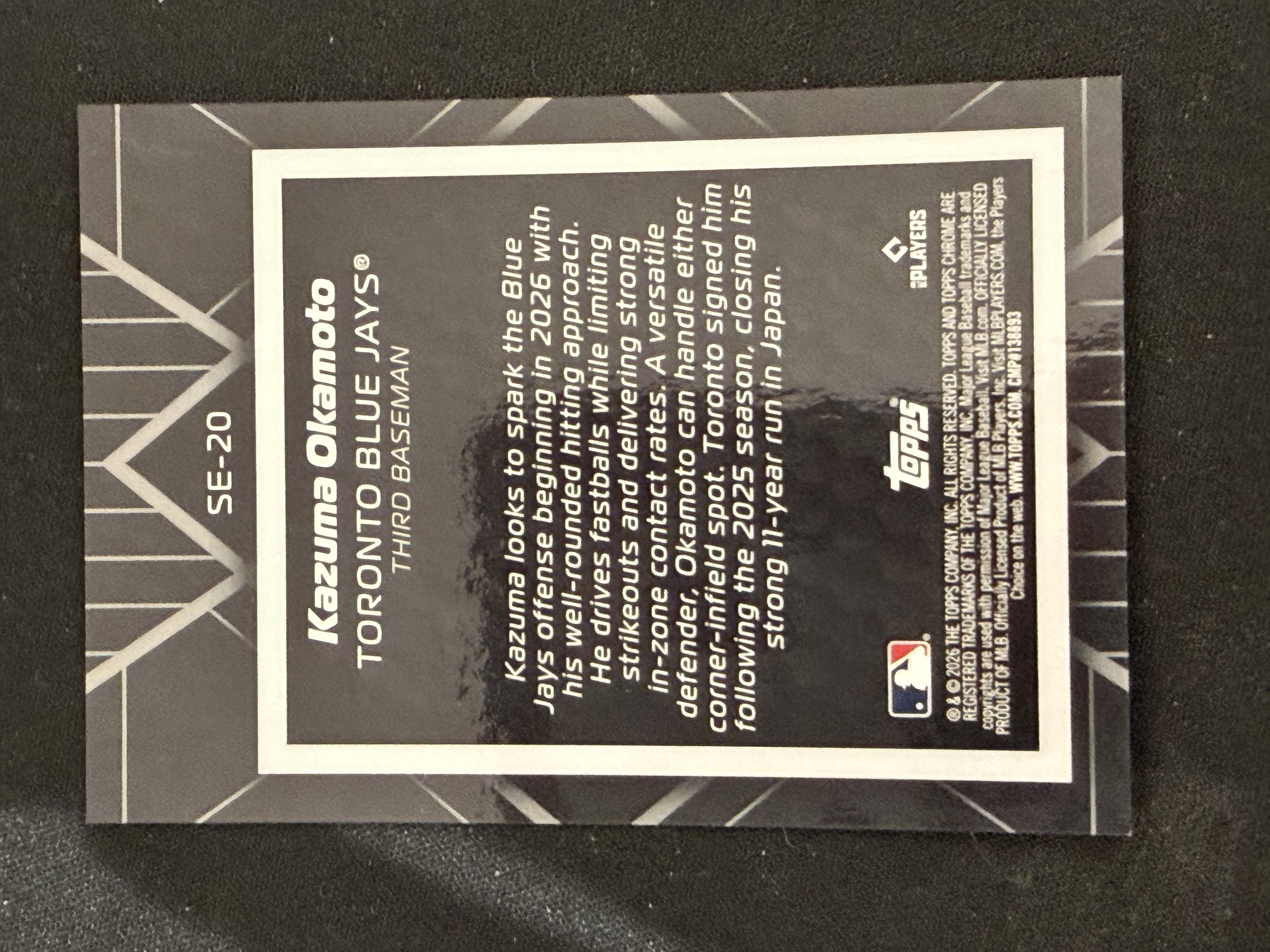 2026 Topps Chrome Kazuma Okamoto RC 棒球 MLB 多伦多蓝鸟 冈本和真 新秀 暗影蚀刻特卡 大比例 金折 36/50编 瑕疵如图 - TJpapa