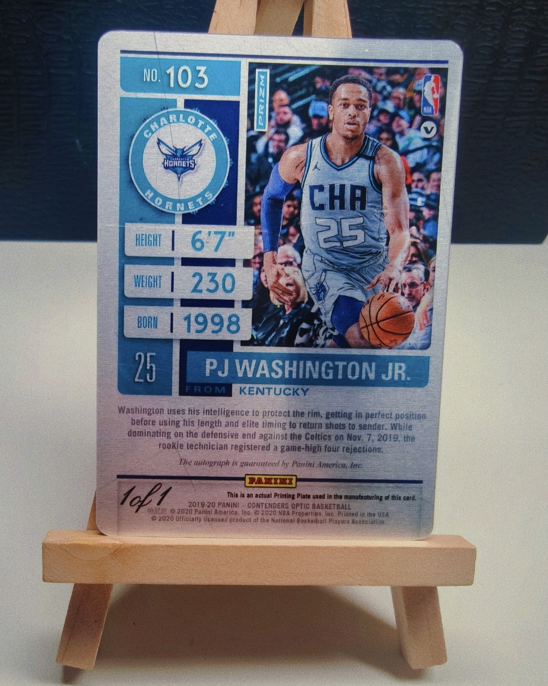 2019-20 Panini Contenders PJ Washington Jr. RC PJ 华盛顿 1/1 rc 球票签 铁板签 浓眉 欧文 独行侠大腿 卡品如图 可评 psa bgs