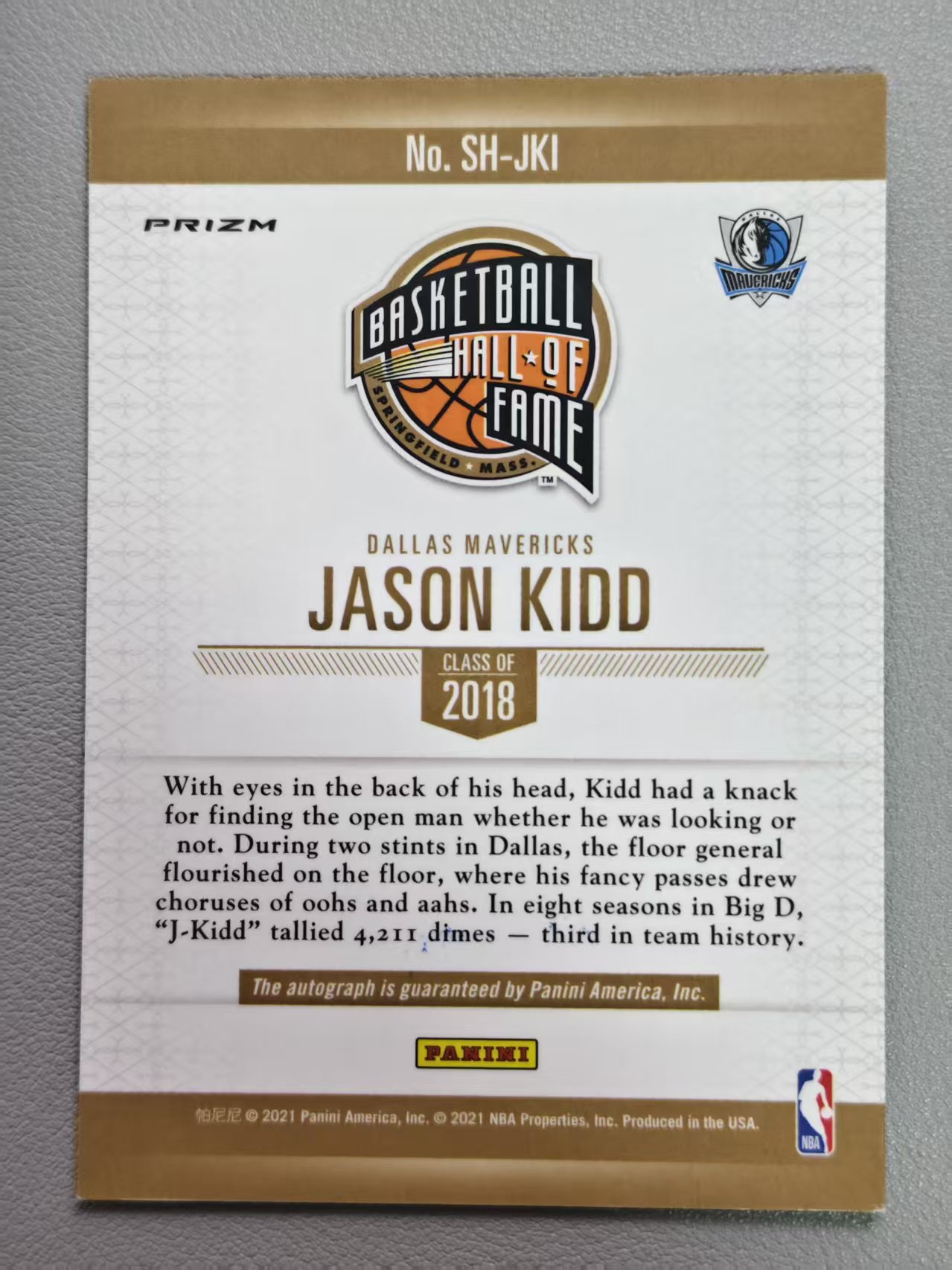 【阿泽代卖】2021 Panini America Jason Kidd 独行侠 贾森 基德 签字 卡签 折射 银折 名人堂签 Hall Of Fame 大比例 选图巨帅 卡品如图 介意勿拍-CY