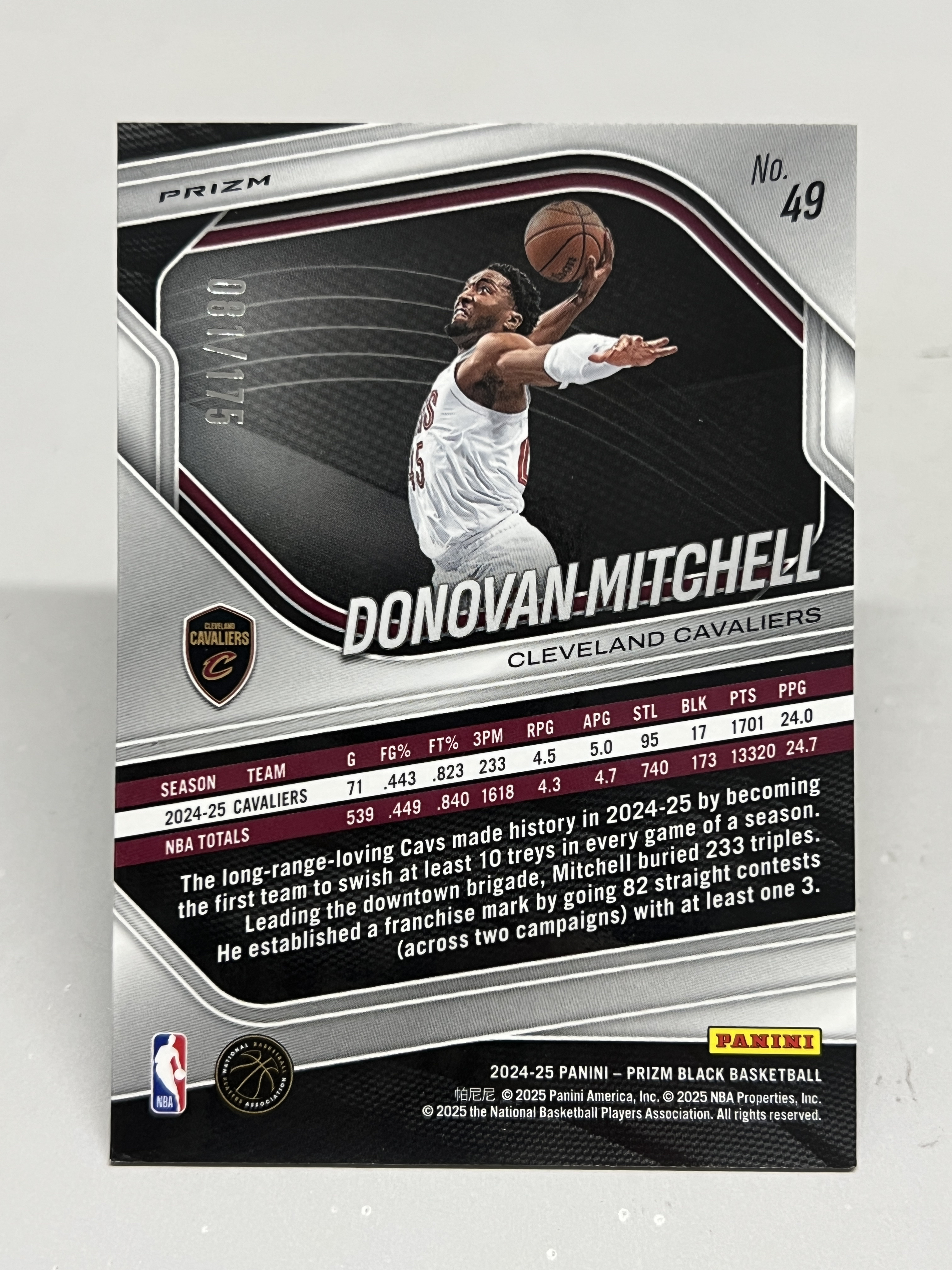 2024-25 Panini Prizm Donovan Mitchell 【挂机拍卖】帕尼尼 多诺万·米切尔 银折 骑士 081/175 大比例 #49 卡品如图 收藏 凑套