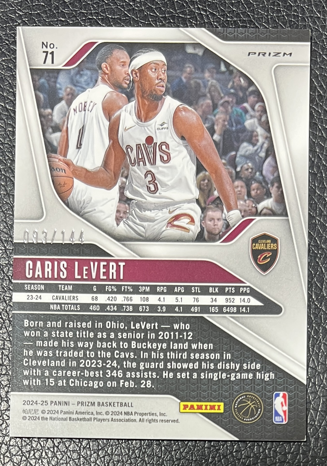 2024-25 Panini Prizm Caris LeVert pz 积分包 骑士 勒韦尔 093/144编 蓝闪折 收藏必备 卡品如图