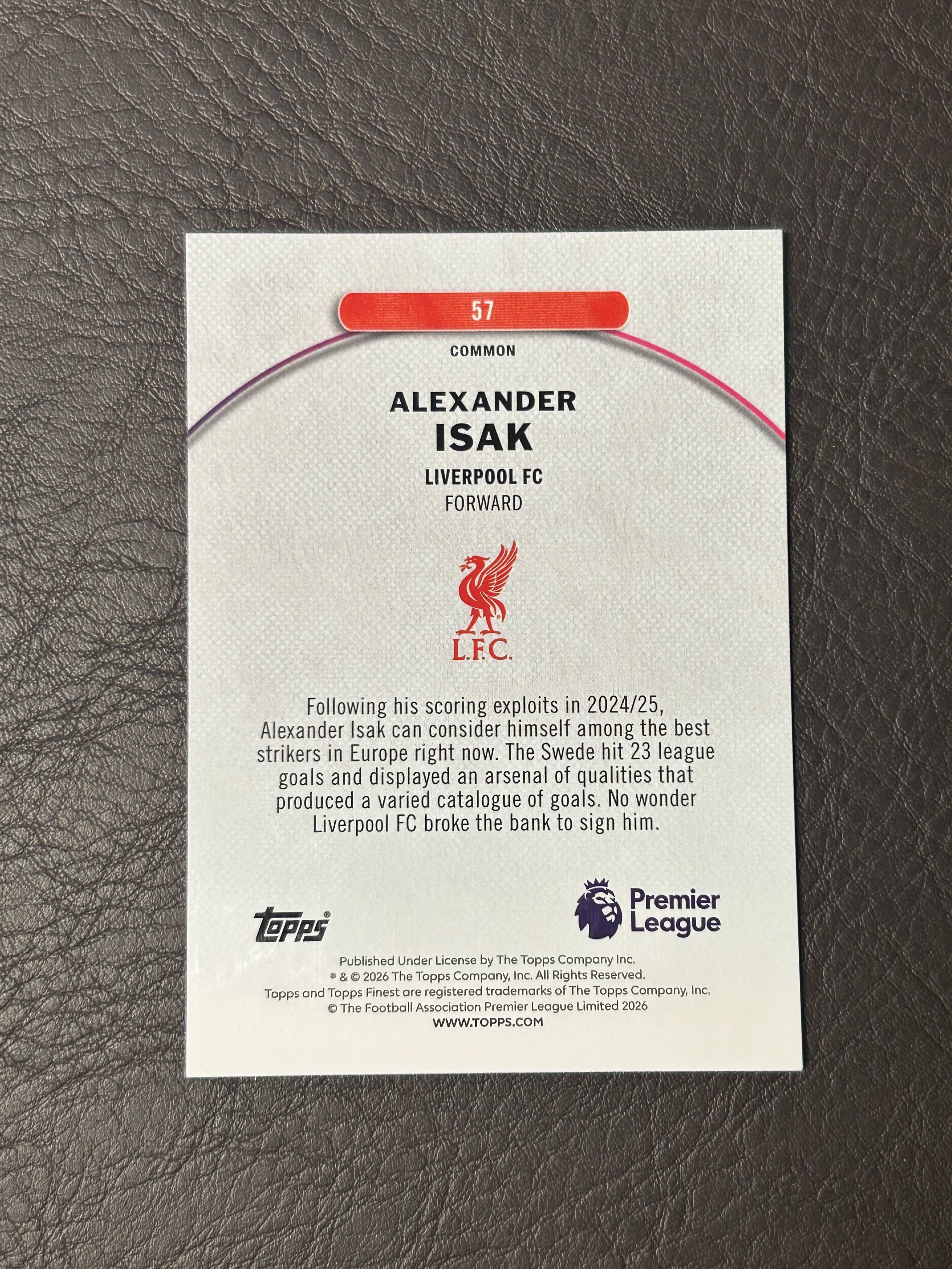 2026 Topps Finest Alexander Isak #57 英超 利物浦 瑞典 伊萨克 65/75编 一级