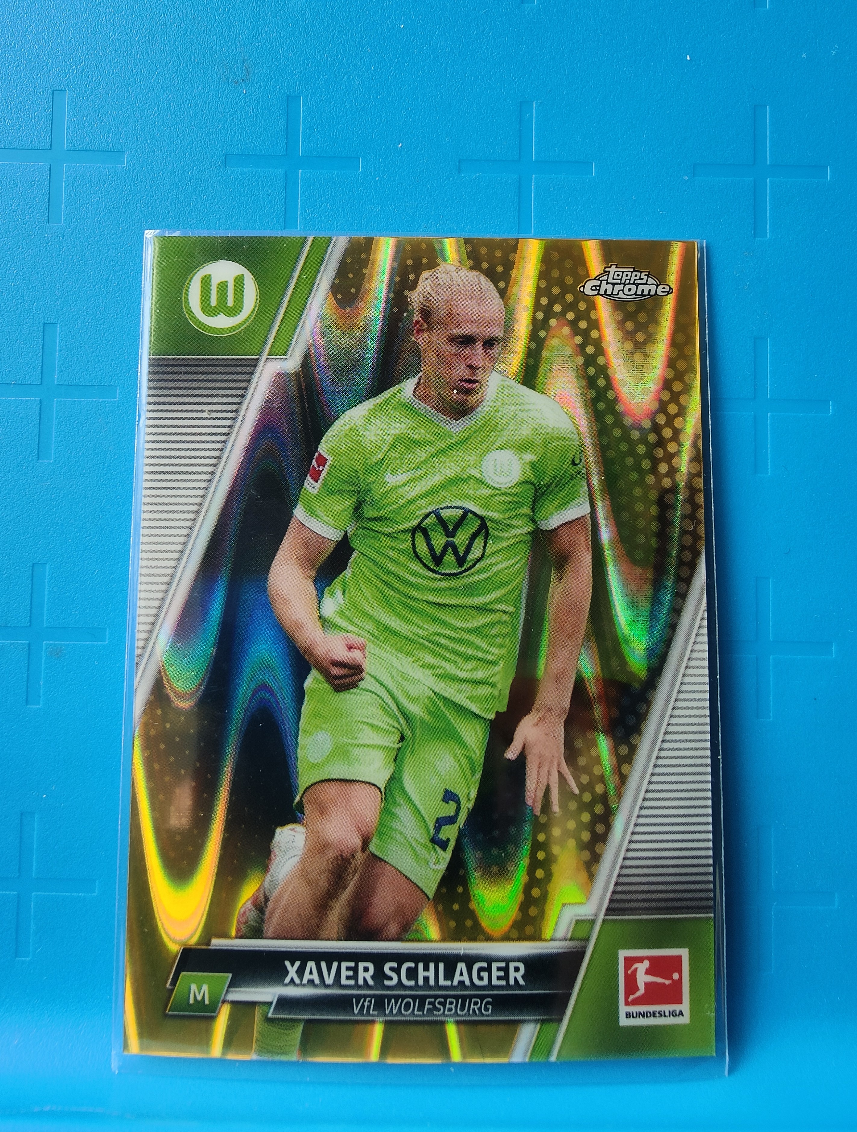 2022 Topps Chrome Xaver Schlager 德甲 沃尔夫斯堡 施拉格尔  黄熔岩折 折射 卡品如图 X010K