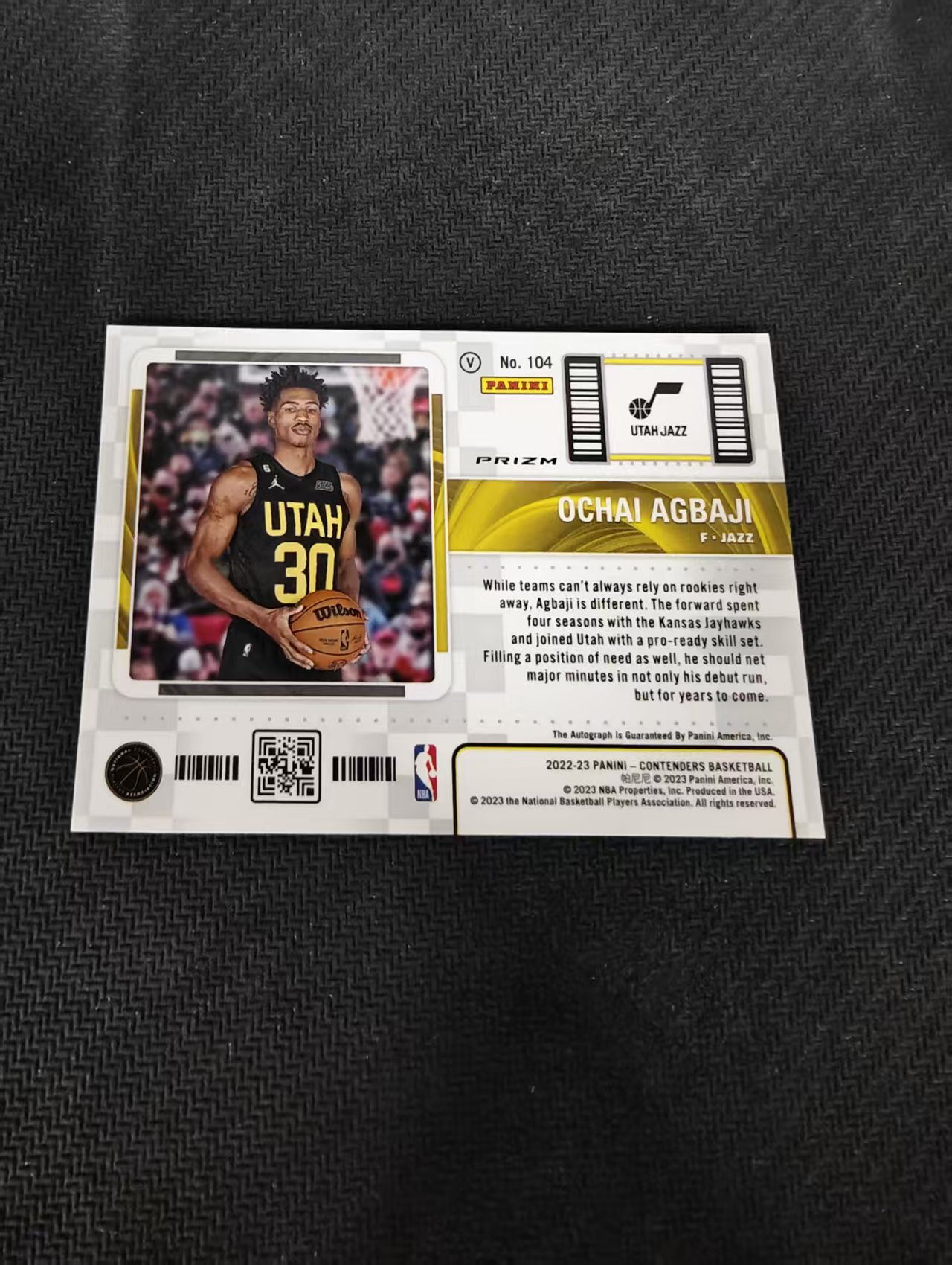 【汽水拍卖】2022-23 panini contenders ochai agbaji 球票 爵士 阿巴吉 rc 新秀 签字 卡签 银折 微瑕如图