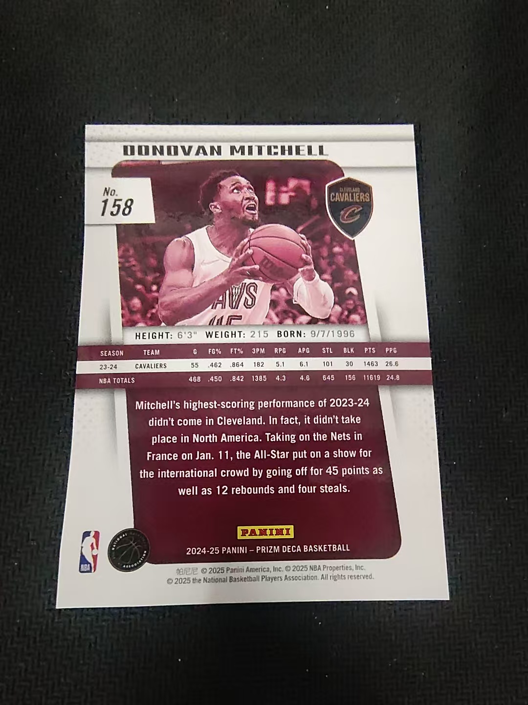 【可合并,不累计】2024-25 Panini Prizm DECA Donovan Mitchell 多诺万 米切尔 骑士 复古复刻 PZ 划痕 边角瑕疵 #158