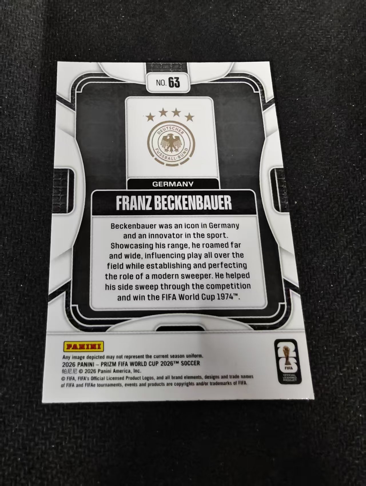 2026 Panini World Cup Prizm Franz Beckenbauer pz 世界杯 贝肯鲍尔 德国 PZ世界杯 划痕 边角瑕疵#63