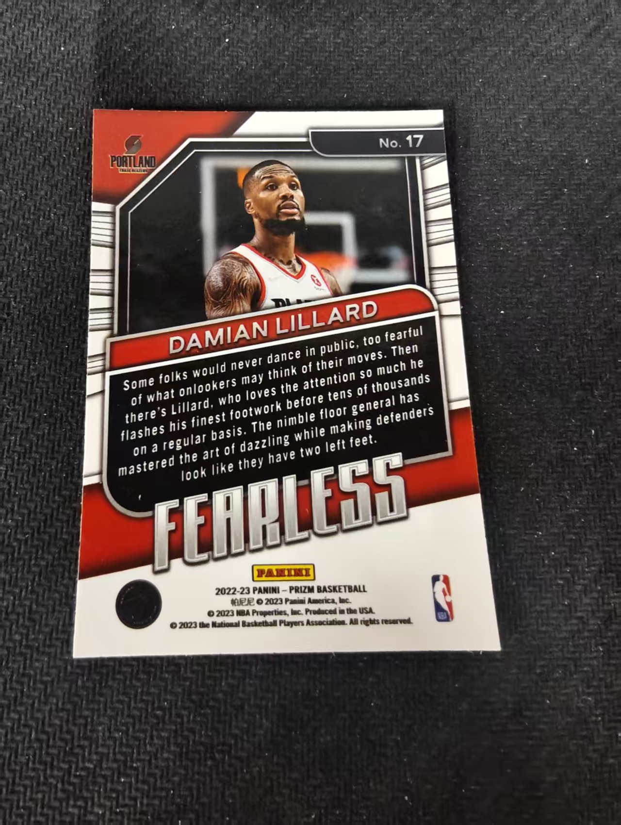 【可合并,不累计】2022-23 Panini Prizm Damian Lillard 利拉德 开拓者 Fearless 无畏特卡 PZ 不保卡品 介意勿拍 #17