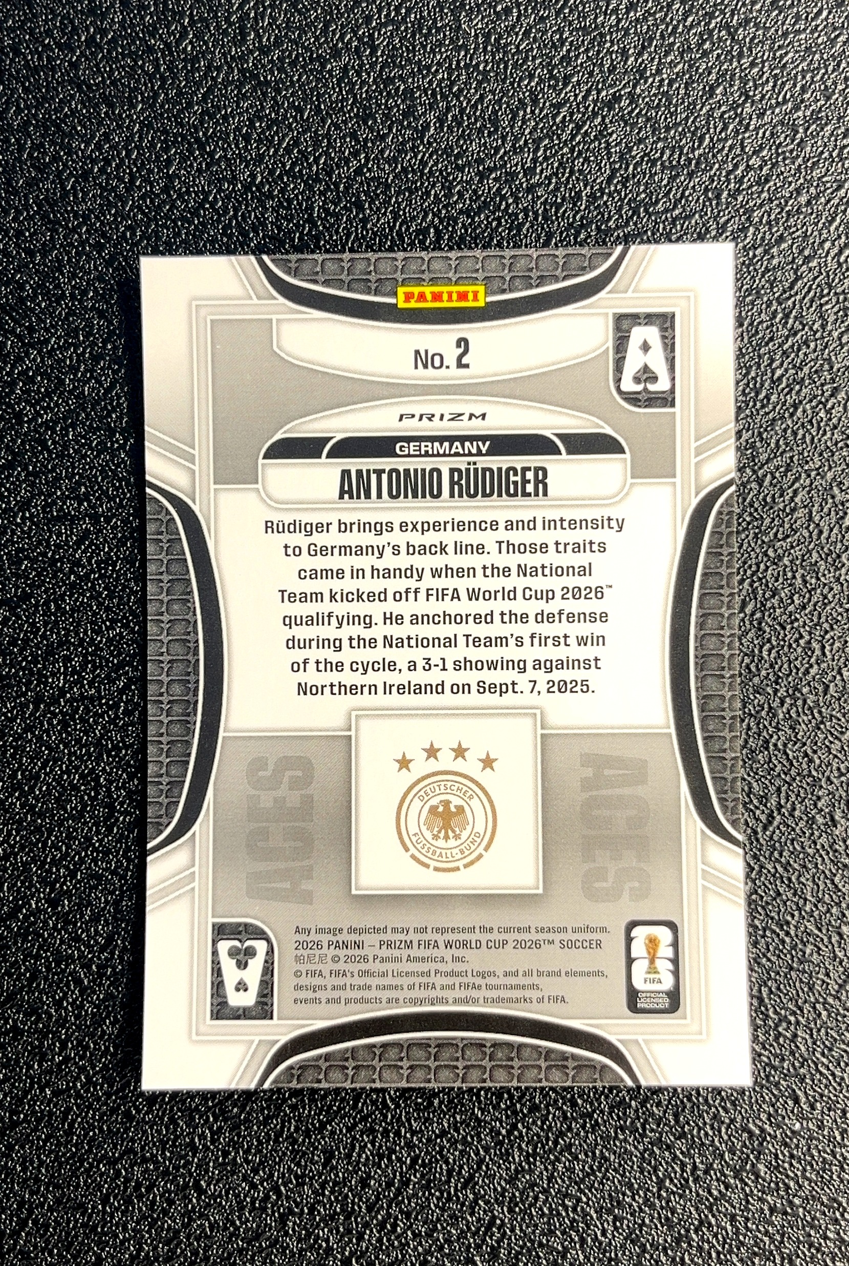 【小白1%代卖】2026 Panini Prizm Antonio Rüdiger 安东尼奥·吕迪格 银脉冲折 折射 卡品如图 高价值 #2 Germany 德国 0022#175