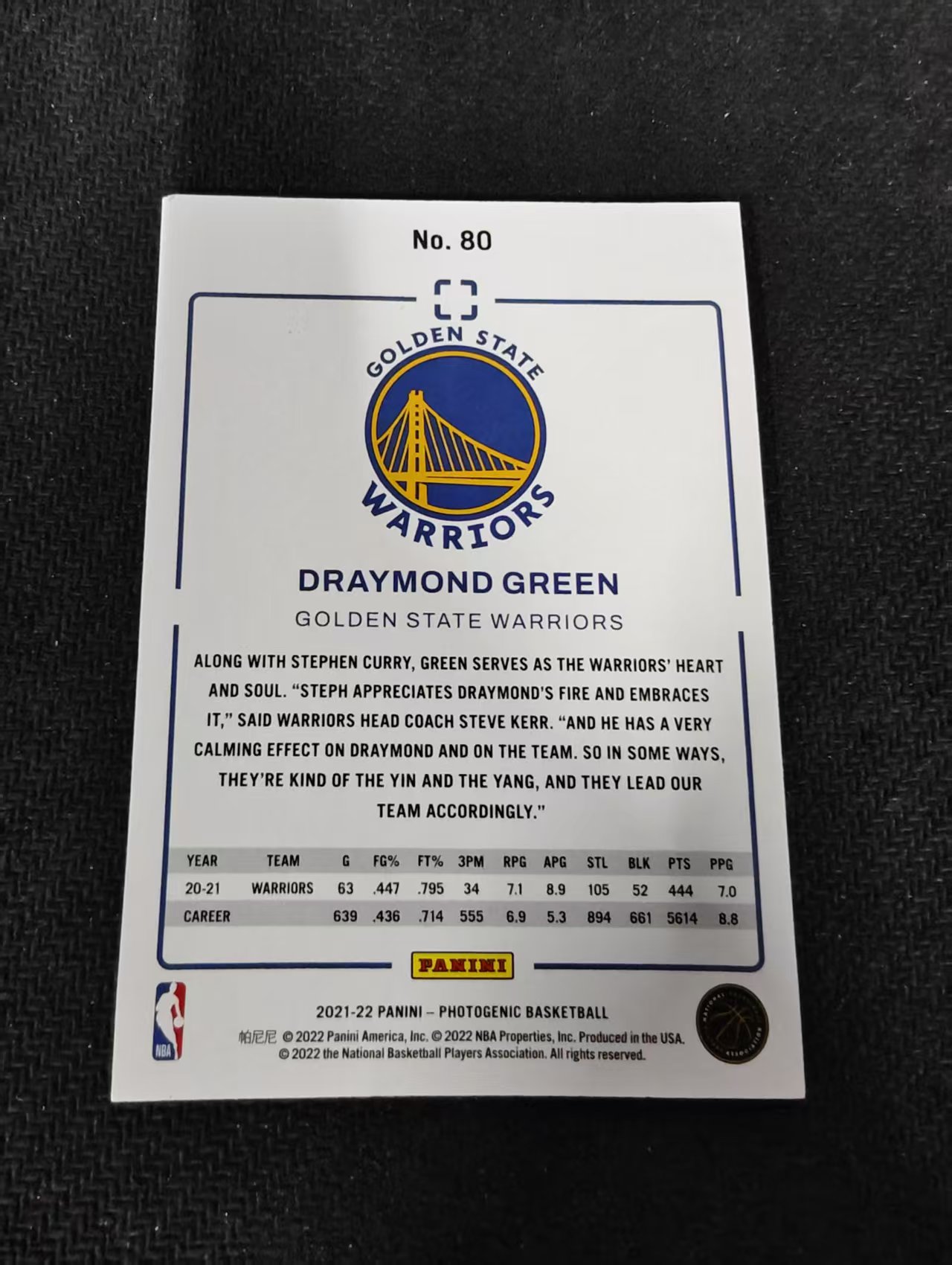 2021-22 Panini PaniniPhotoGenicNBA Draymond Green 上镜 德雷蒙德 格林 勇士 瑕疵如图