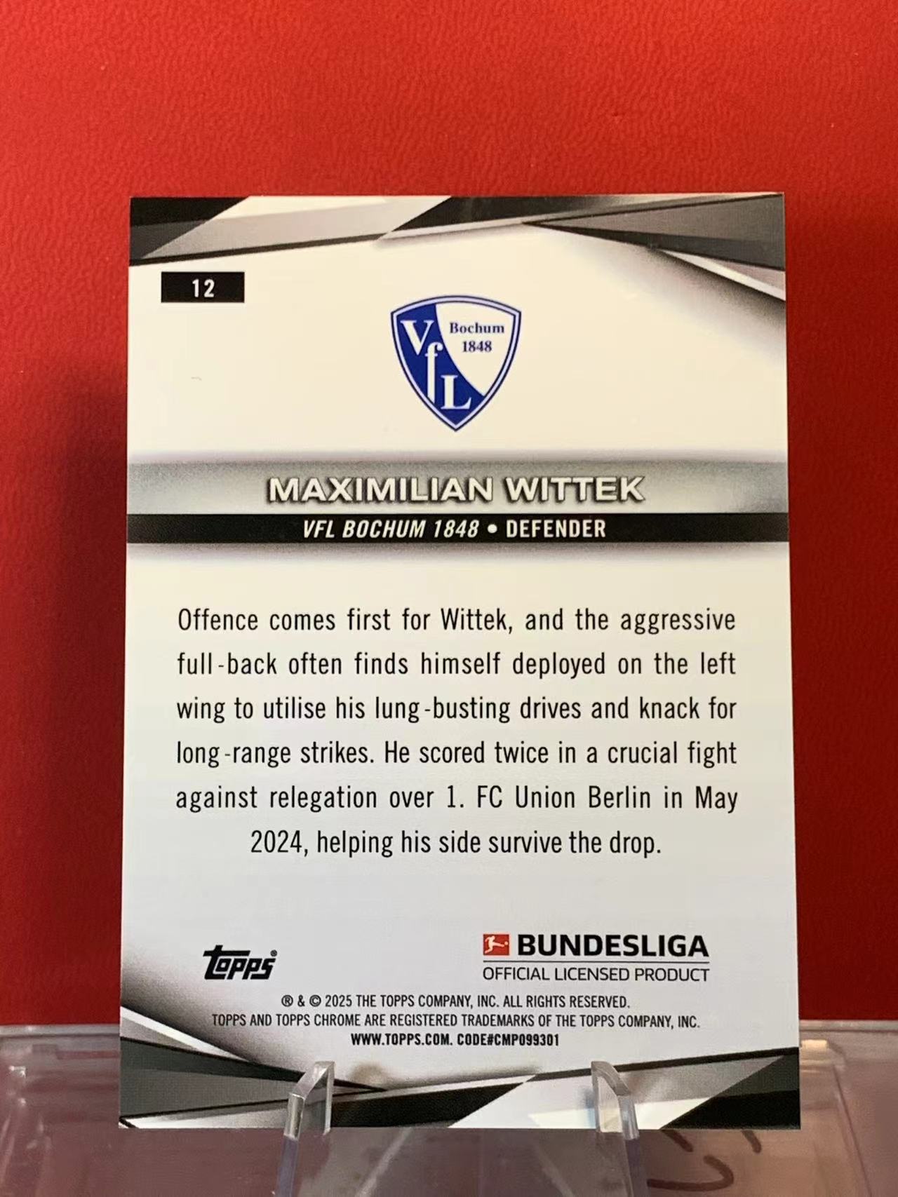 (詹叔代拍)2025 Topps Chrome MAXIMILIAN WITTEK 德甲 蓝宝石 波鸿 马克西米利安 维特克 58/99编 绿碎冰折 卡品如图 顺丰寄付 泰山