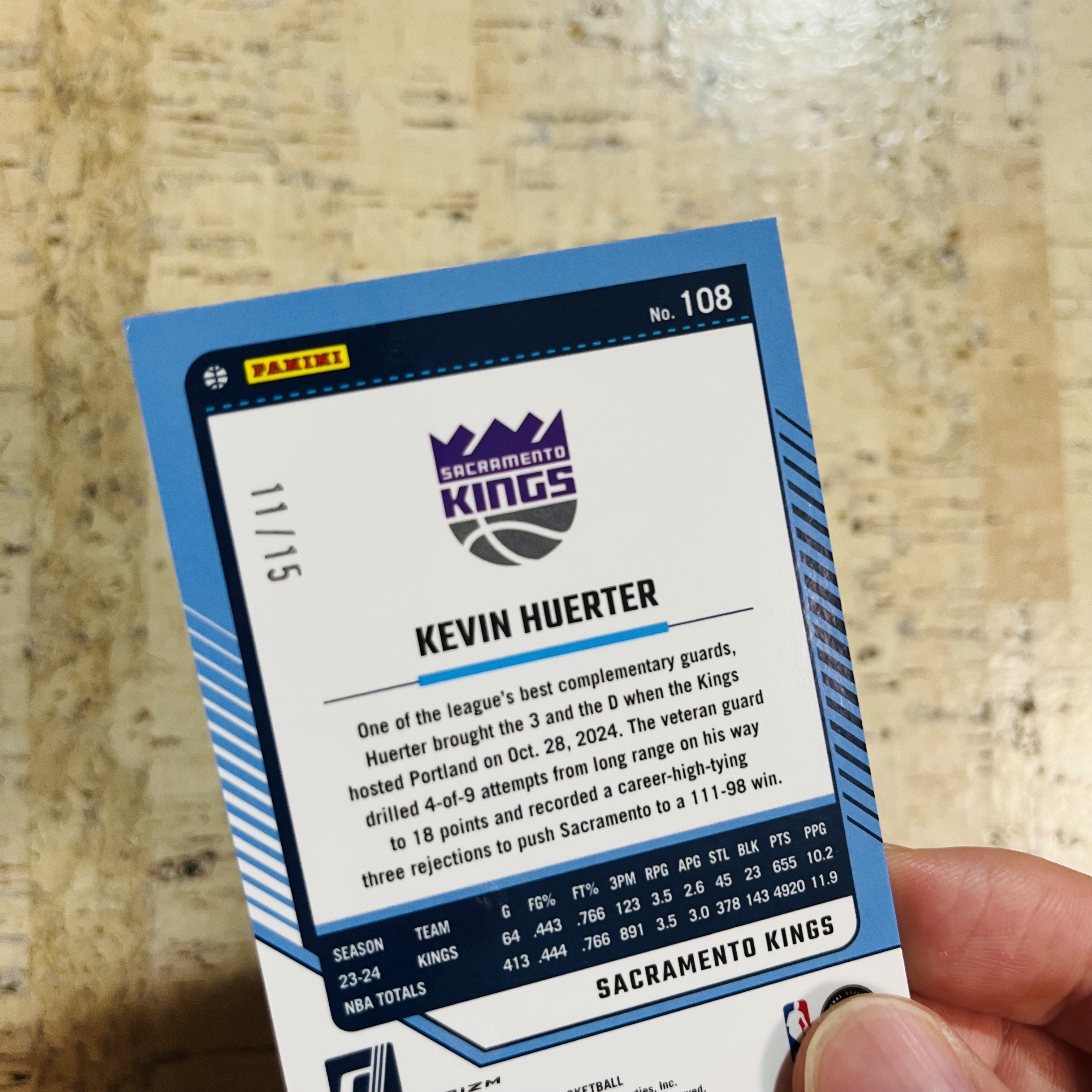 2024-25 Panini Optic Kevin Huerter 国王 凯文 许尔特 限量 15编 低编 黑潘多拉折 火箭 范弗里特 限量 39编 黑镭射折 2张打包 一张背面左上角微瑕见图三