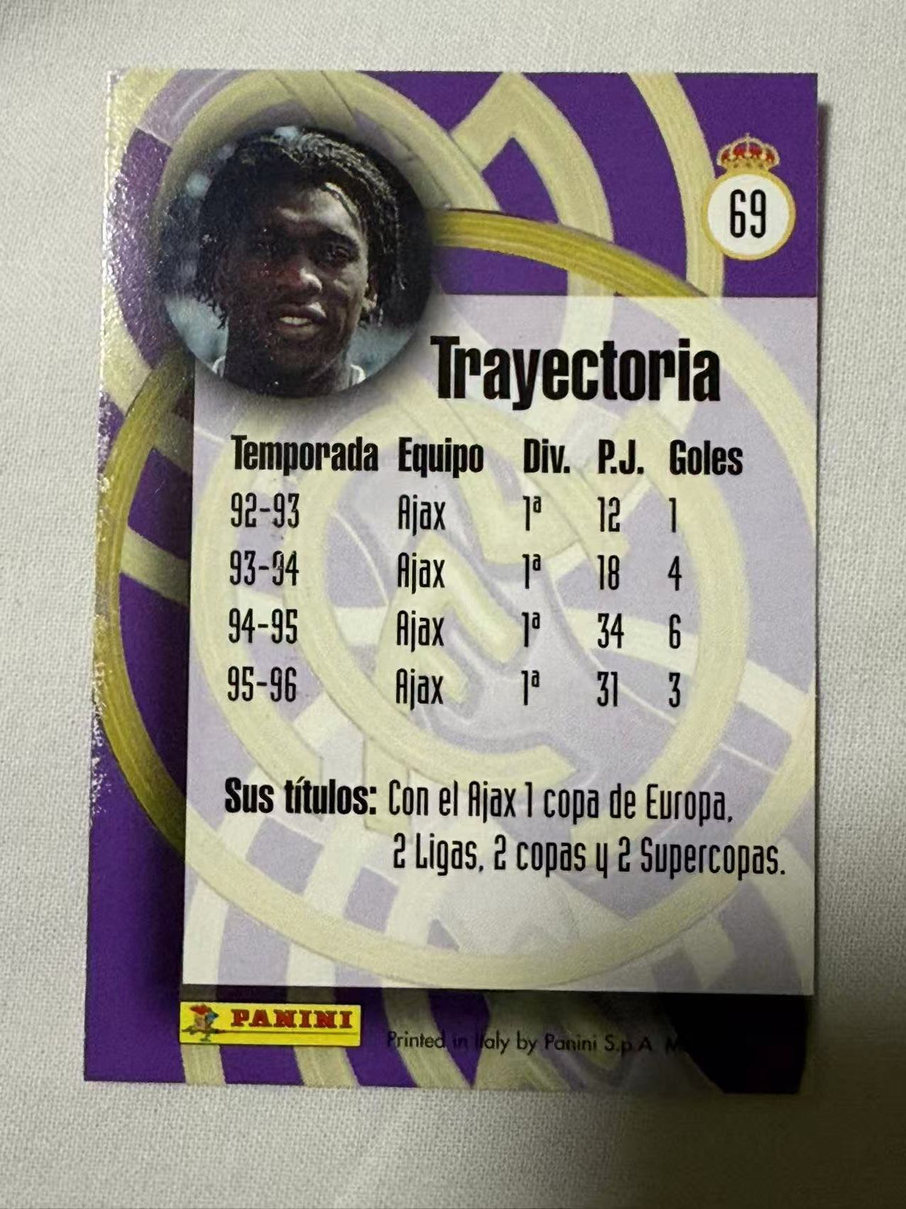 1995 Panini 皇马队卡 Clarence Seedorf 【mxn拍卖】西多夫 30年老卡 荷兰 AC米兰 国际米兰 皇马 阿贾克斯 桑普多利亚 不发到付