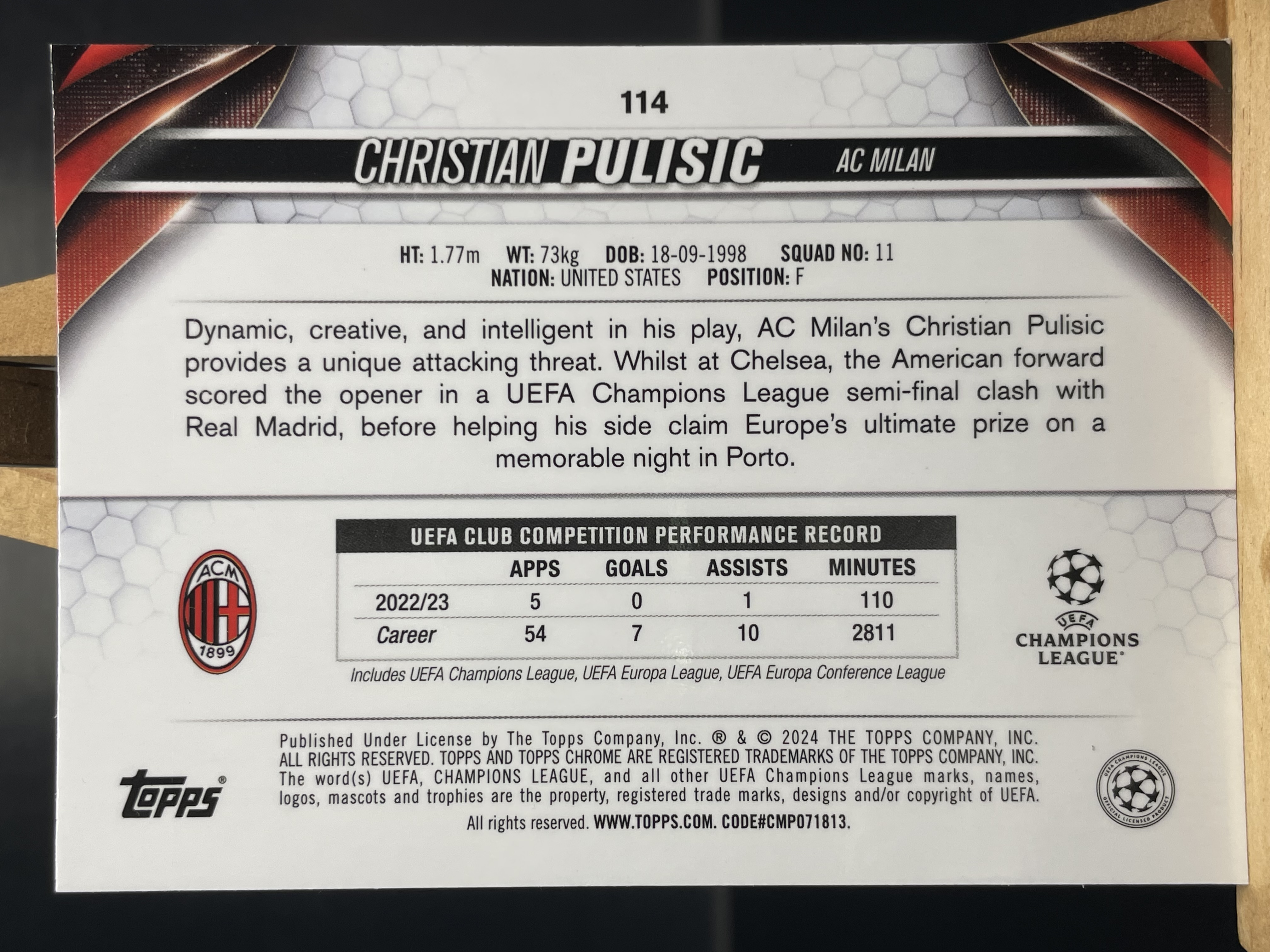 (K4) 2024 TOPPS 折射 克里斯蒂安 普利希 近期大热球星 收藏必备 卡品如图 ! ! !