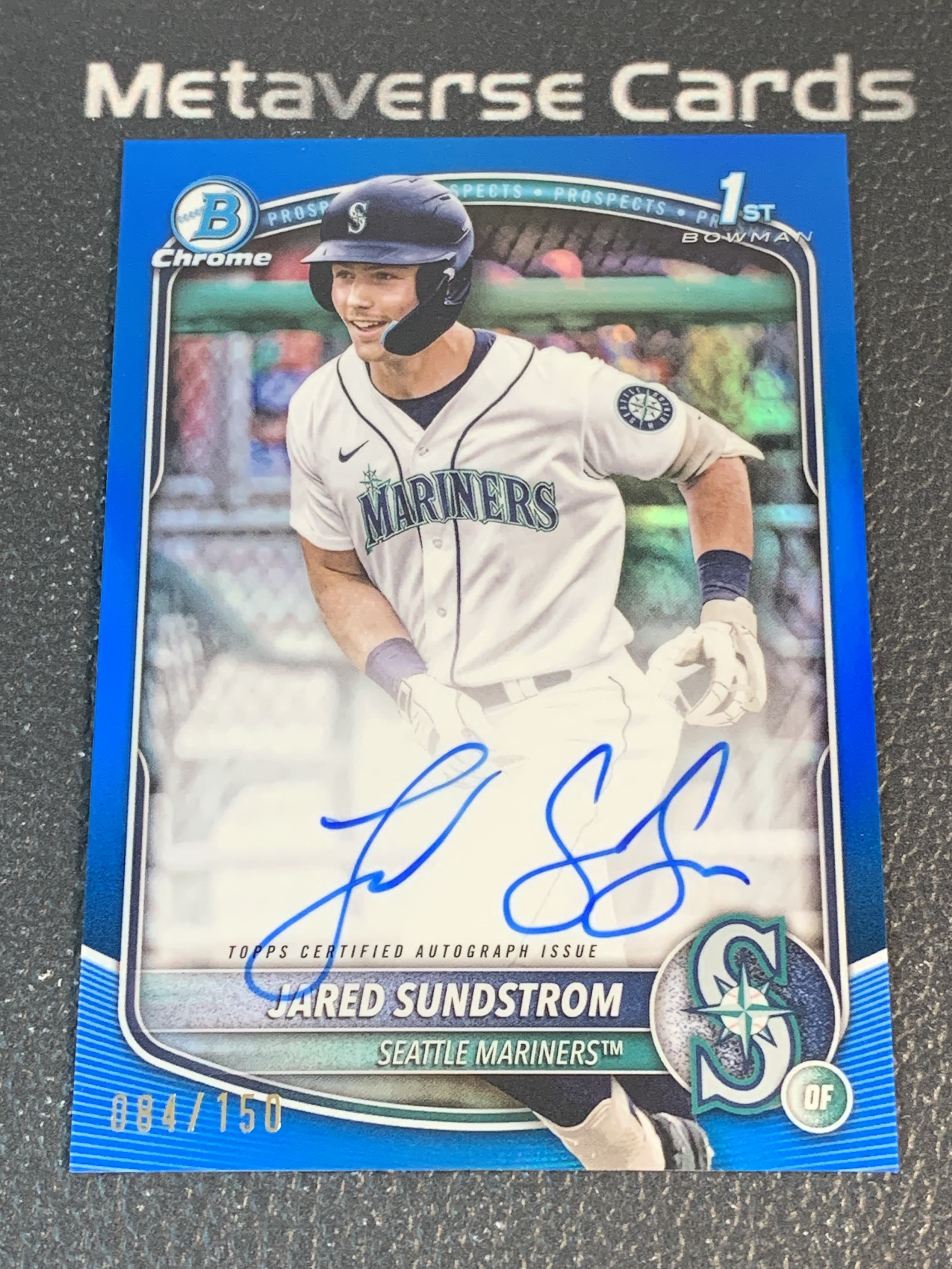 【元宇宙拍卖】垂柳树111：2025 Topps Bowman Chrome Jared Sundstrom 棒球 贾里德 桑德斯特罗姆 西雅图水手 1st 新秀 签字 卡签 蓝折 折射 084/150编 微瑕如图 专收收藏必备